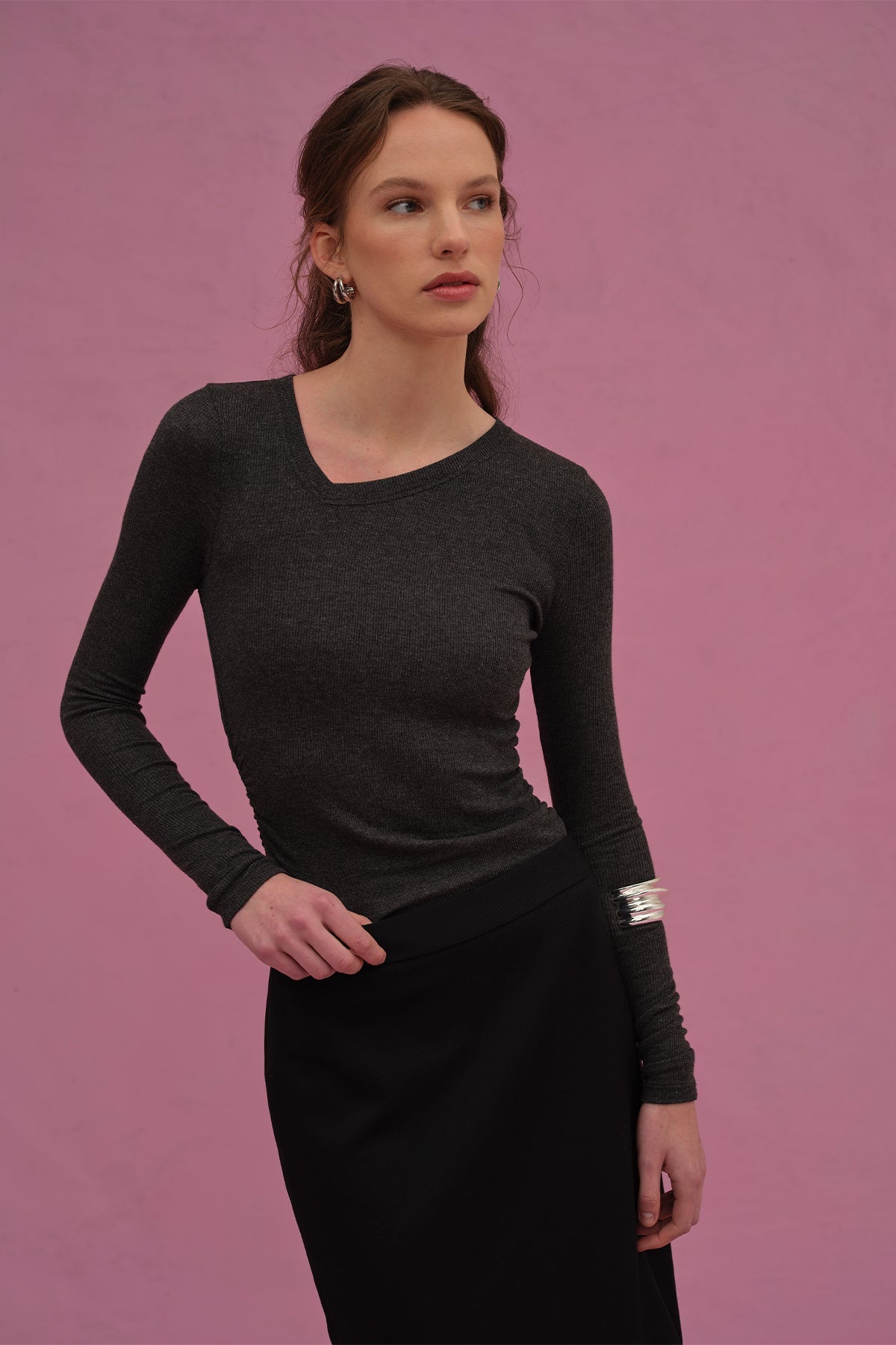 Goldie LeWinter - Margot Top #color_charcoal heather