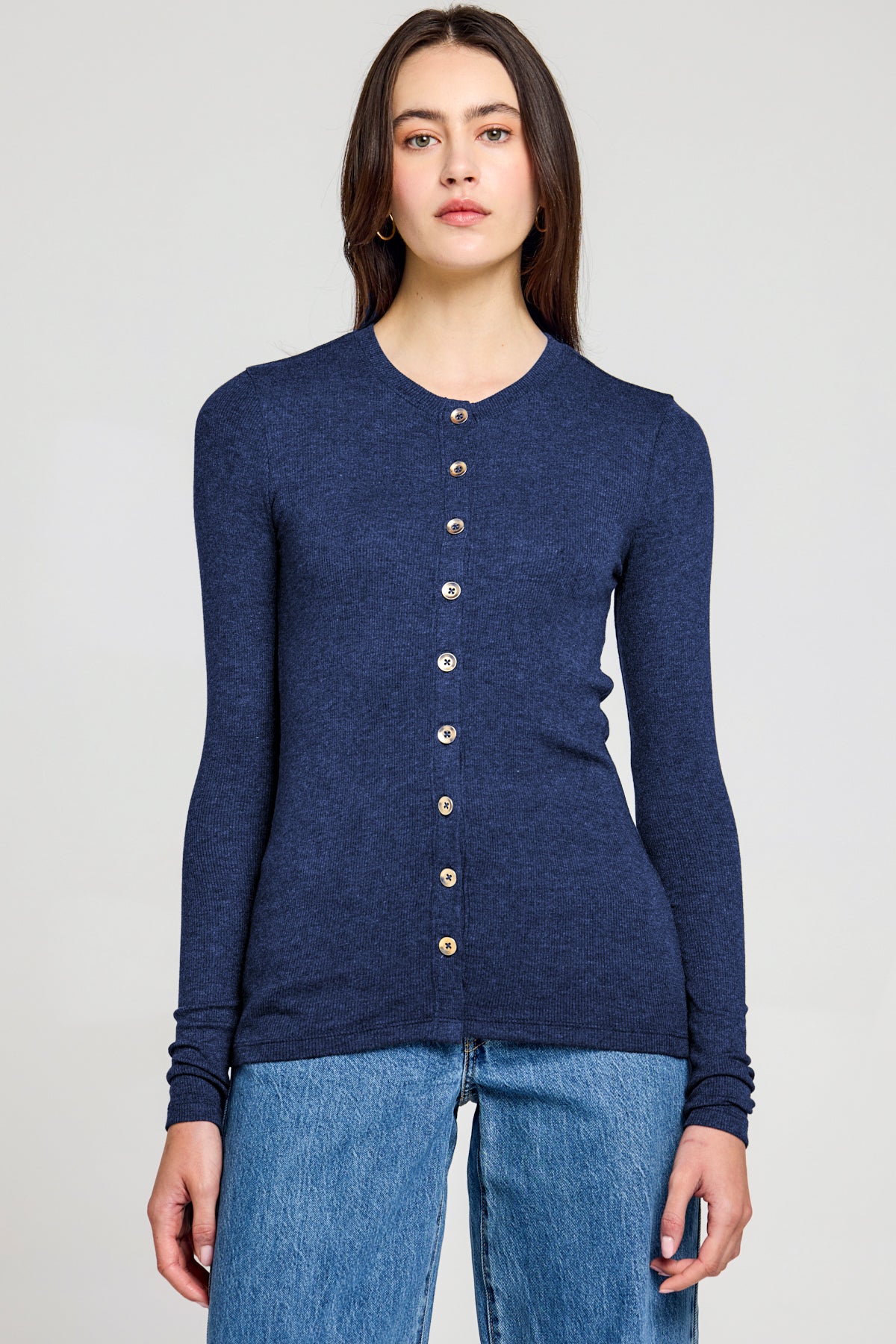 Marina Ribbed Cardigan - Goldie LeWinter #color_navy heather - limited edition
