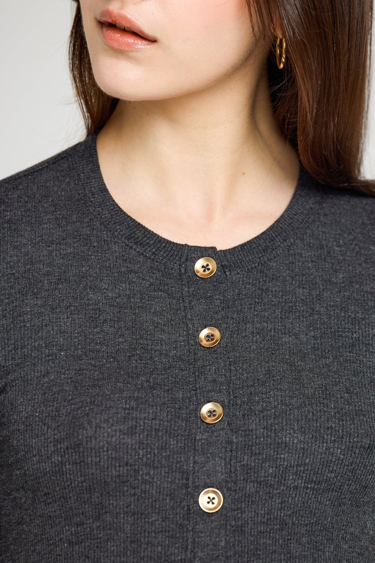 Marina Ribbed Cardigan - Goldie LeWinter #color_charcoal heather