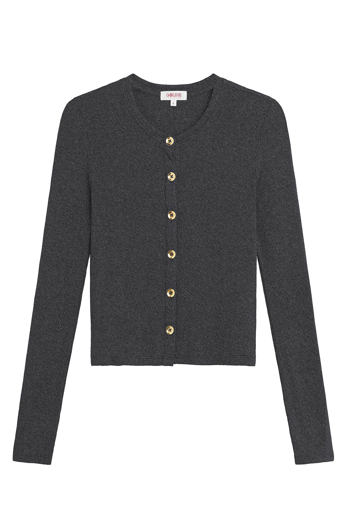 Marina Ribbed Crop Cardigan - Goldie LeWinter #color_charcoal heather