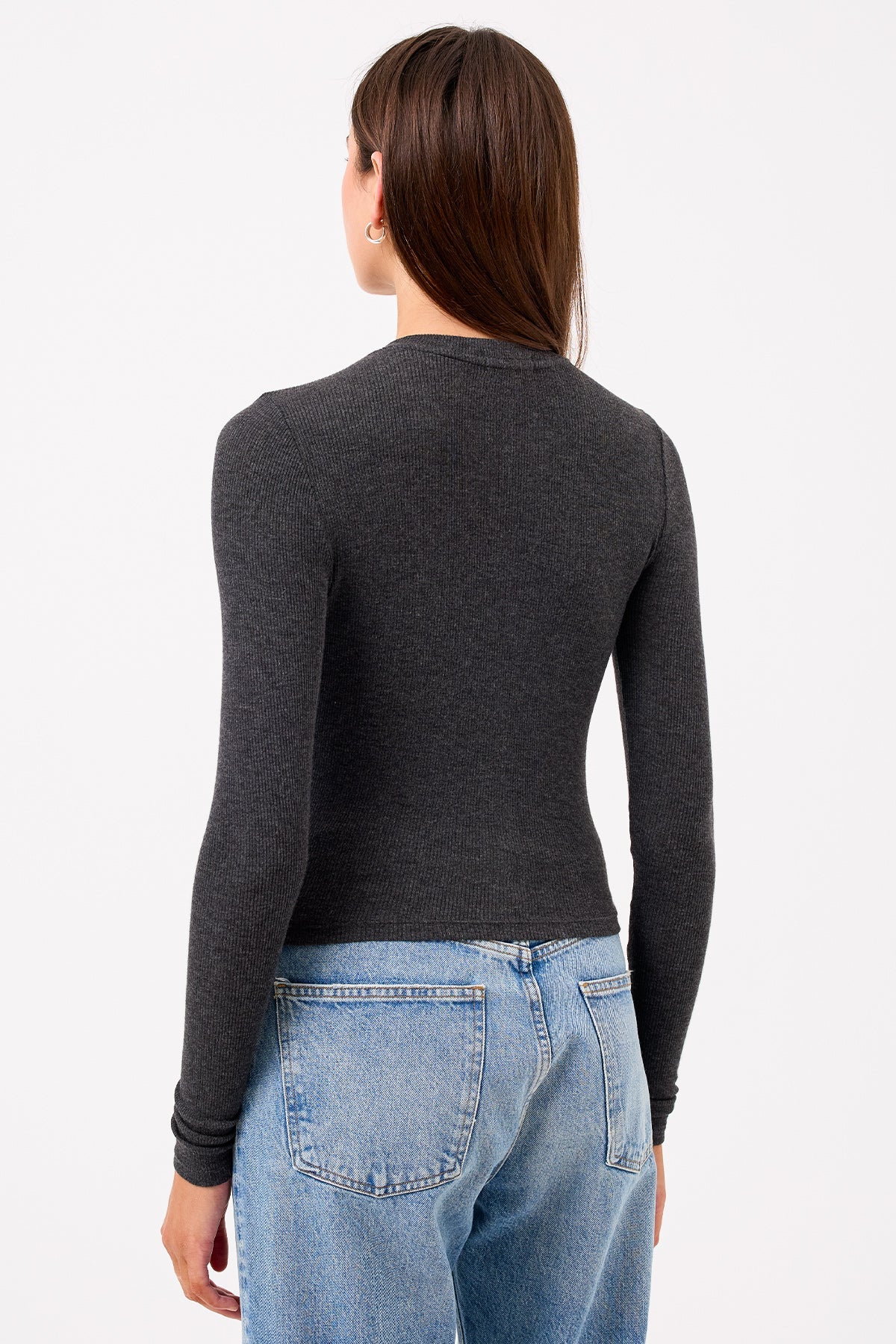Marina Ribbed Crop Cardigan - Goldie LeWinter #color_charcoal heather