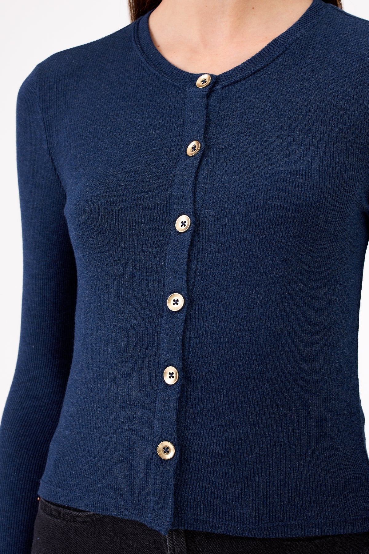Marina Ribbed Crop Cardigan - Goldie LeWinter #color_navy heather - limited edition