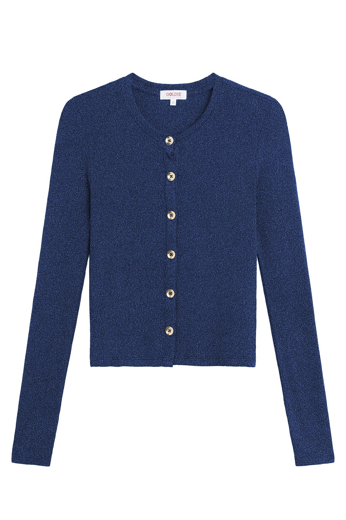 Marina Ribbed Crop Cardigan - Goldie LeWinter #color_navy heather - limited edition