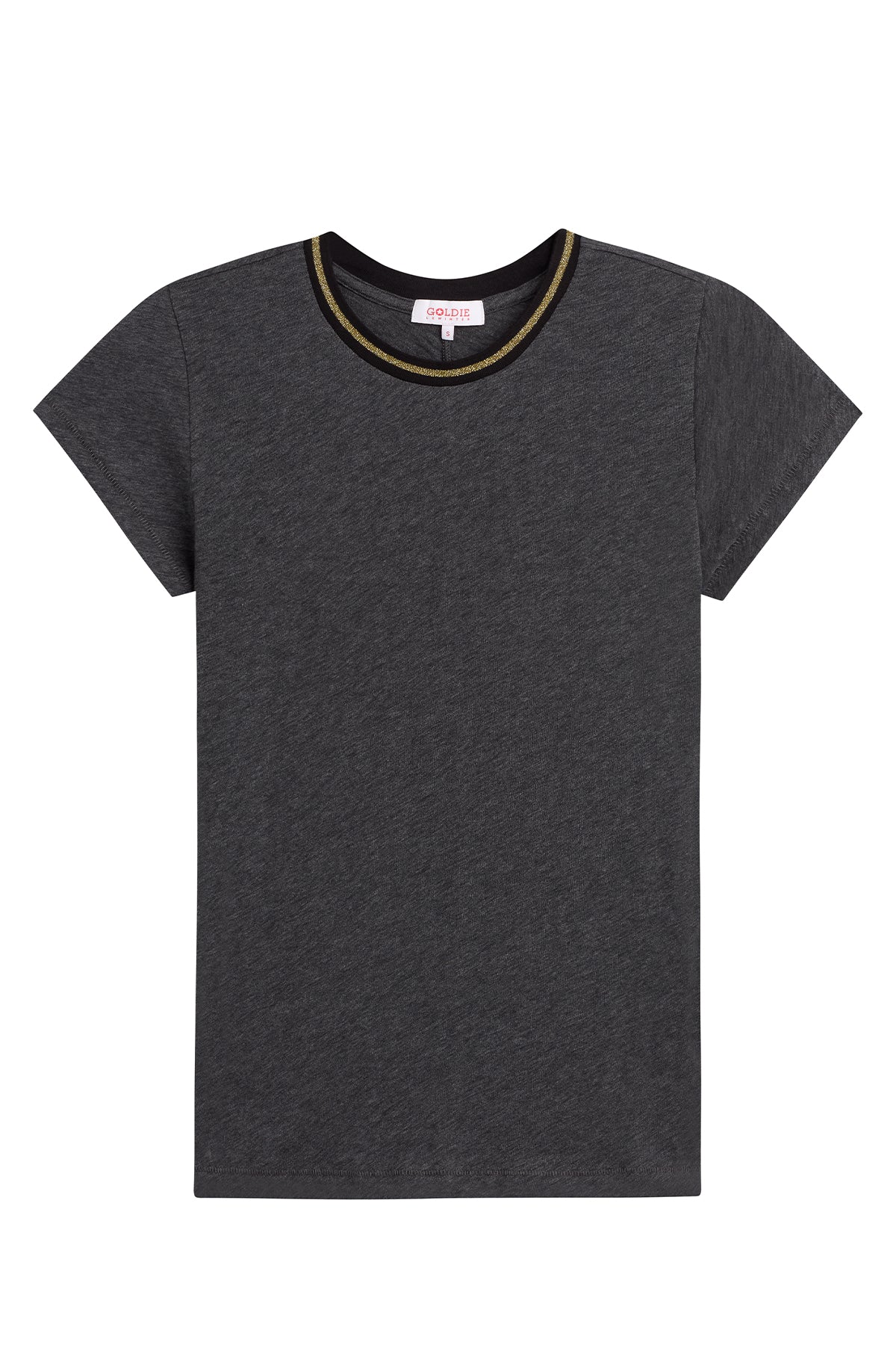 Metallic Tipped Ringer Tee - Goldie LeWinter #color_charcoal heather