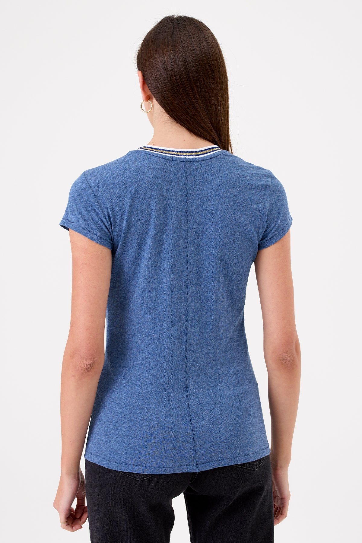 Metallic Tipped Ringer Tee - Goldie LeWinter #color_denim heather - limited edition