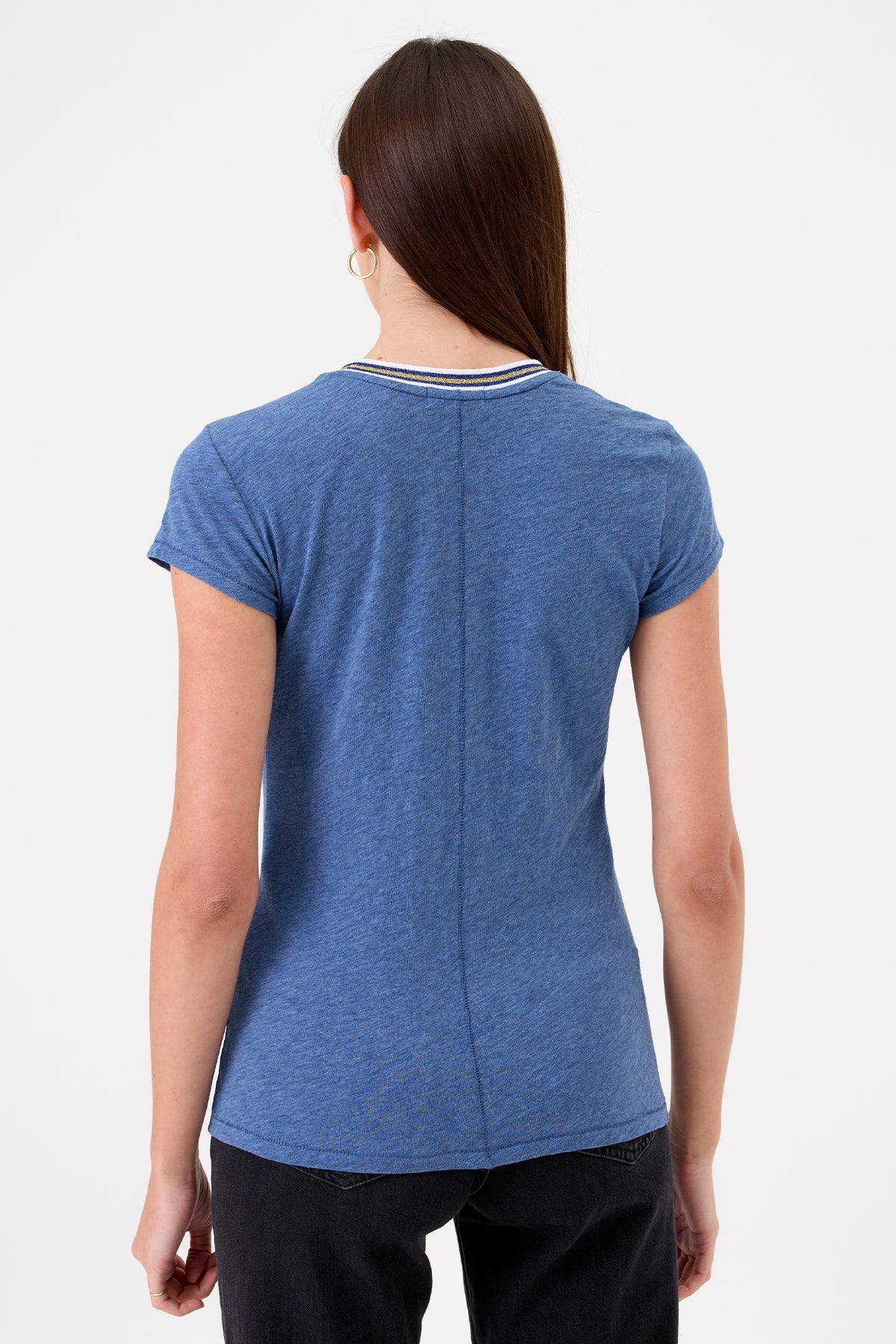 Metallic Tipped Ringer Tee - Goldie LeWinter #color_denim heather - limited edition