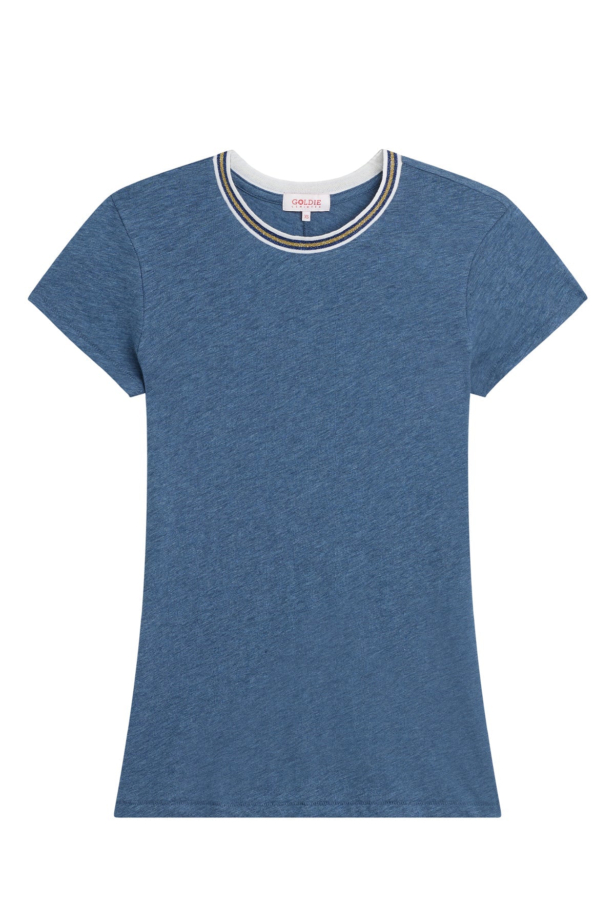 Metallic Tipped Ringer Tee - Goldie LeWinter #color_denim heather - limited edition
