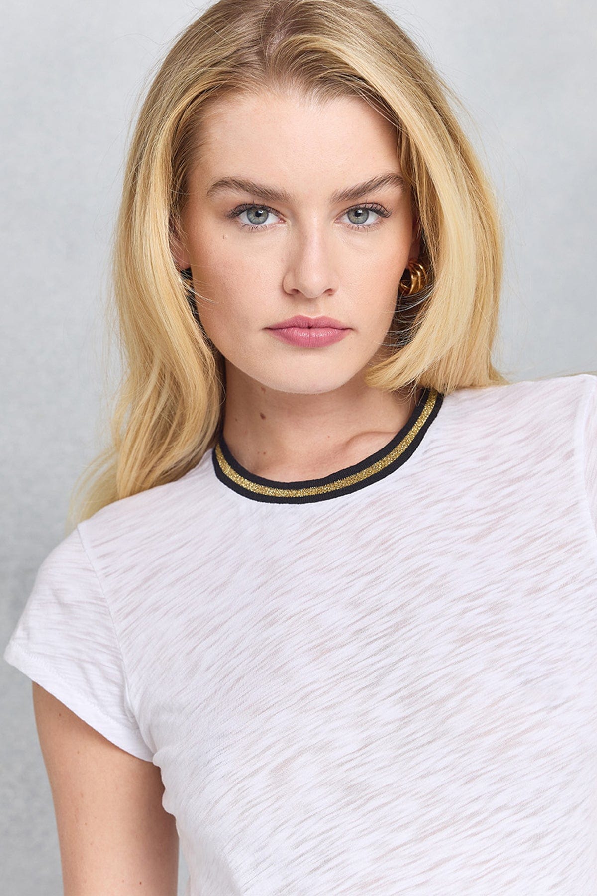 Metallic Tipped Ringer Tee - Goldie LeWinter #color_white