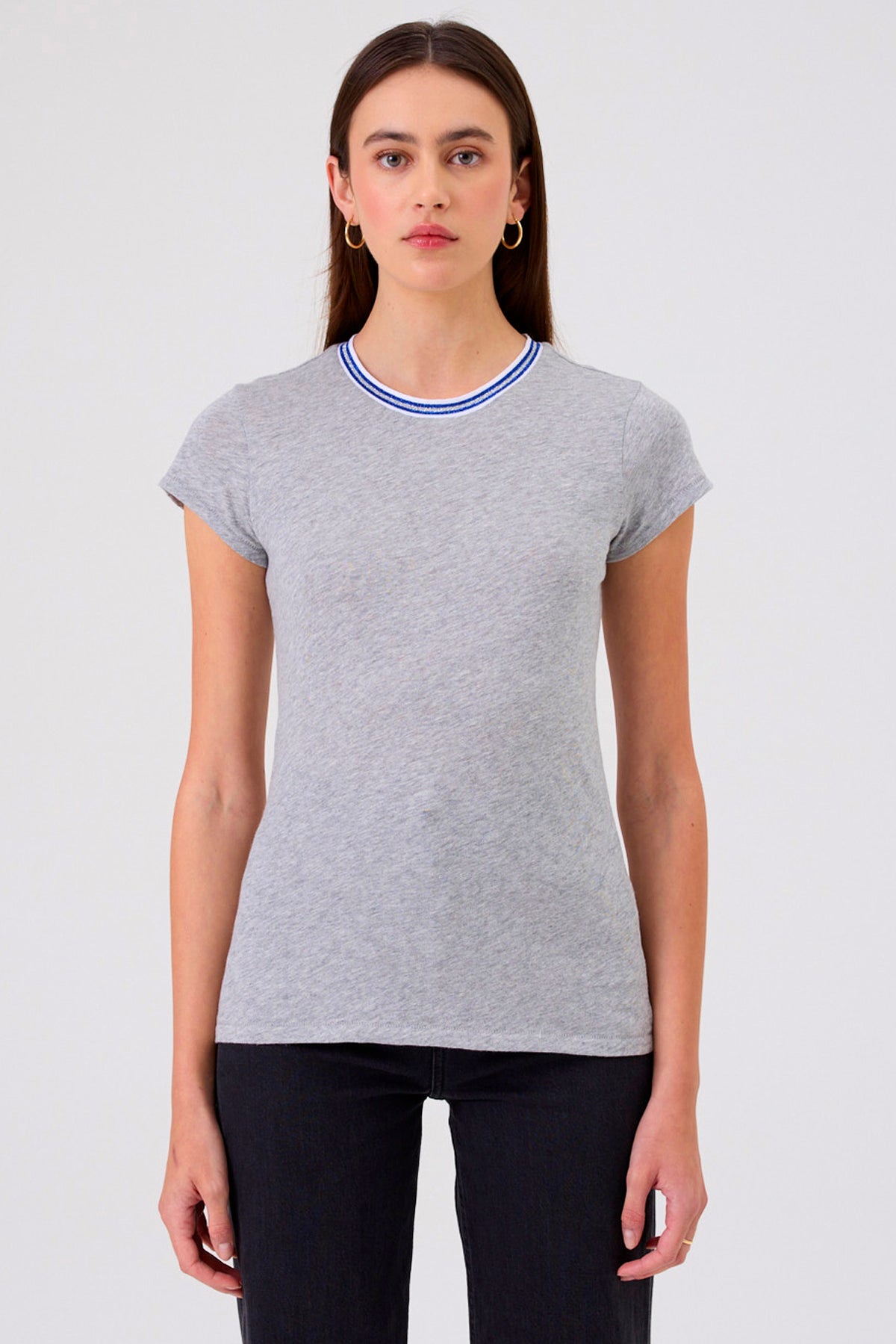 Metallic Tipped Ringer Tee - Goldie LeWinter #color_gray heather