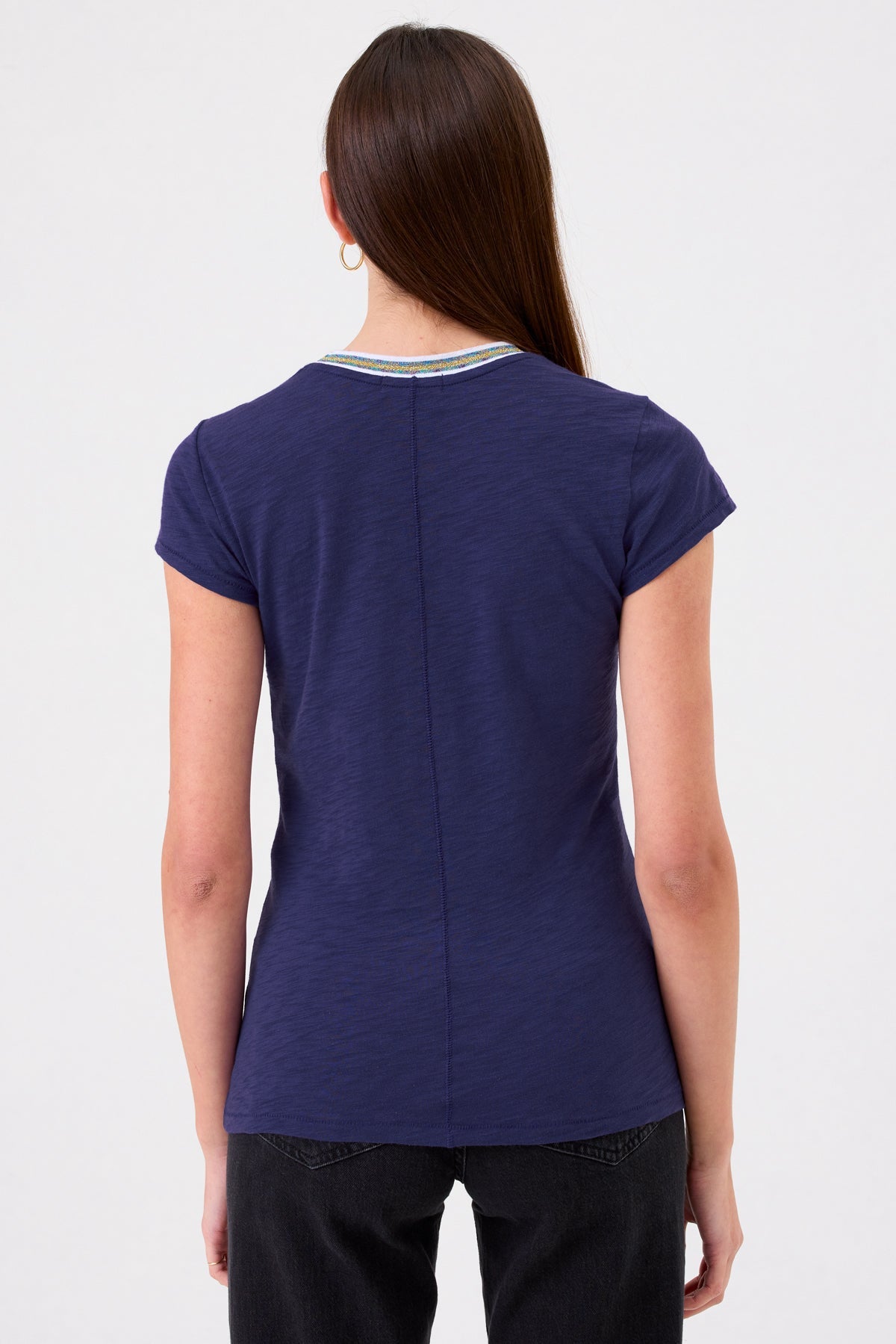 Metallic Tipped Ringer Tee - Goldie LeWinter #color_navy