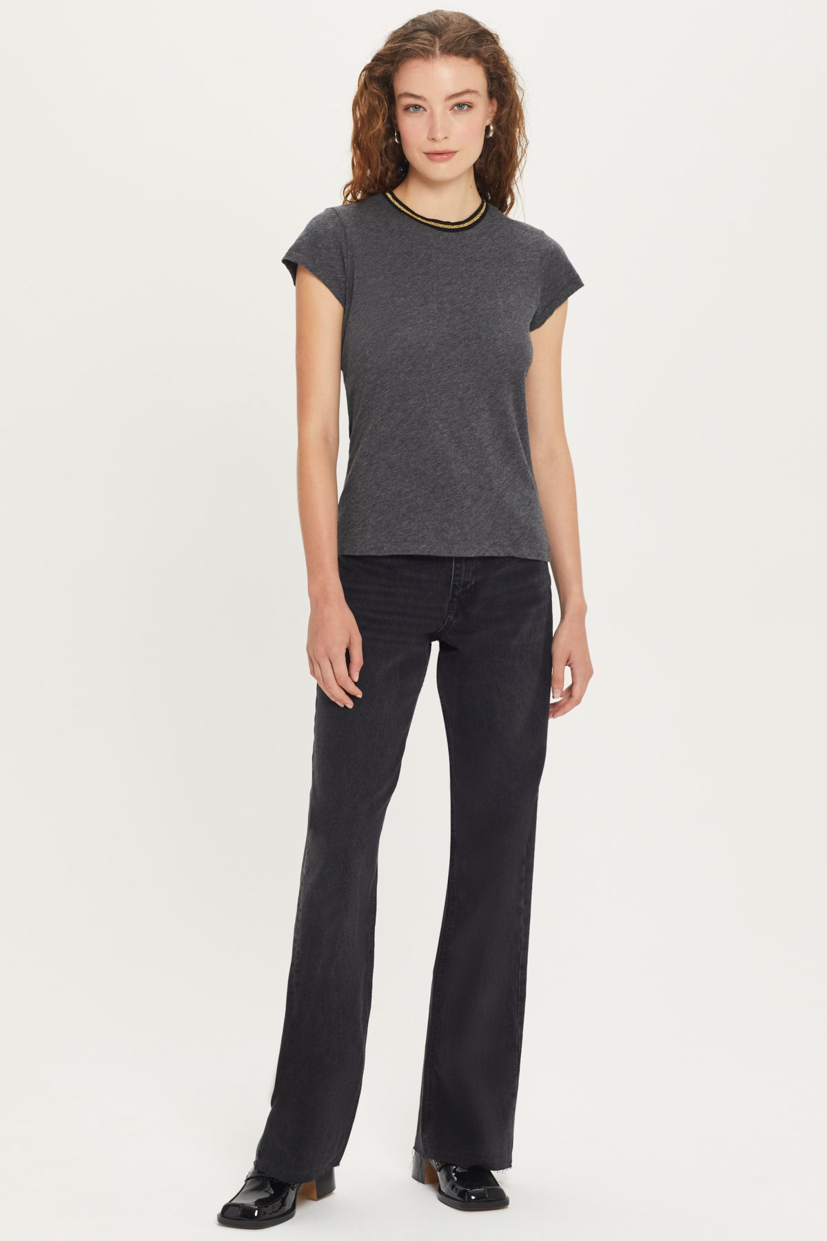 Metallic Tipped Ringer Tee - Goldie LeWinter #color_charcoal heather