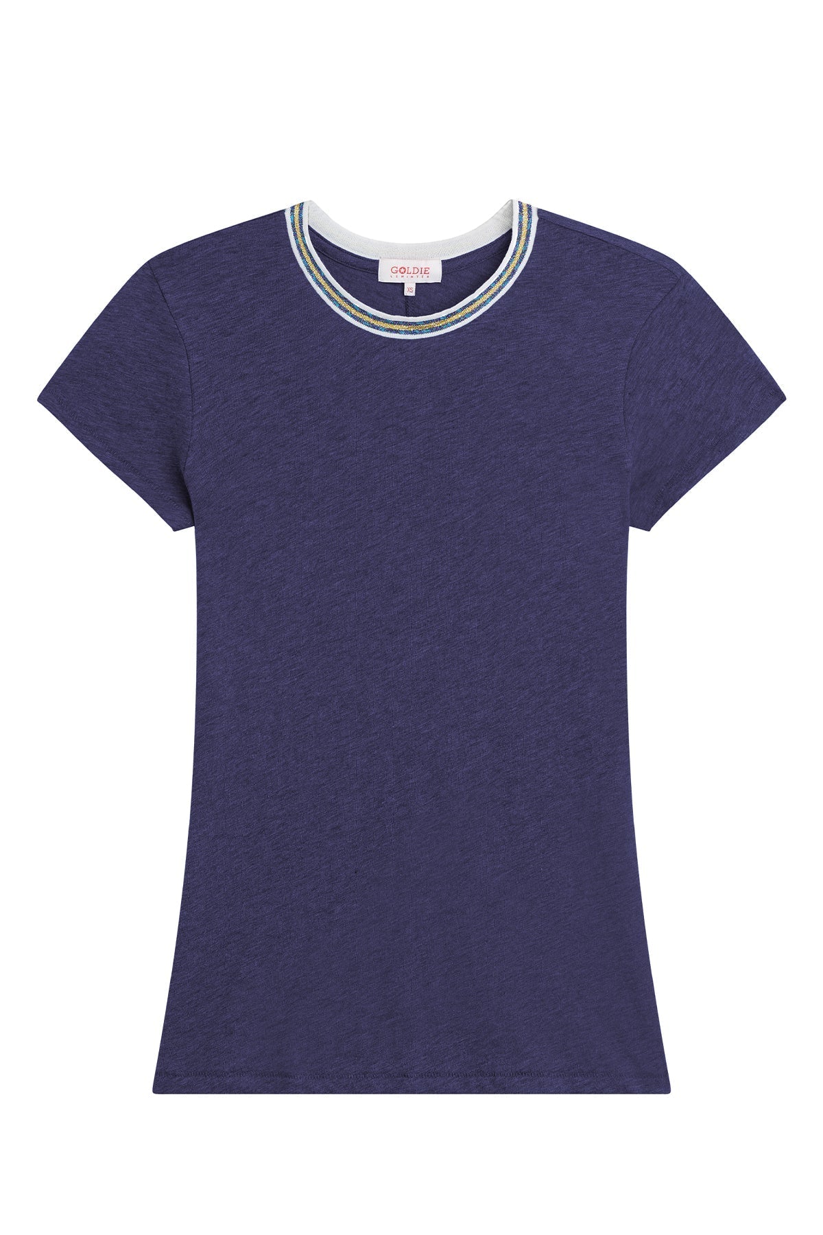 Metallic Tipped Ringer Tee - Goldie LeWinter #color_navy