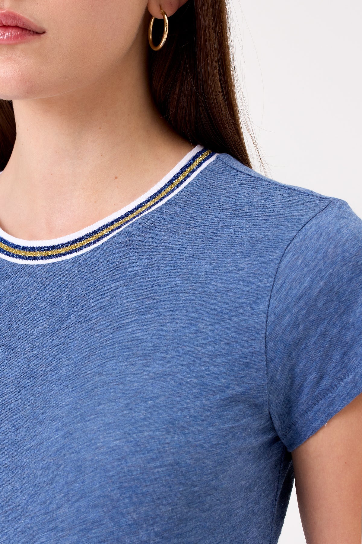 Metallic Tipped Ringer Tee - Goldie LeWinter #color_denim heather - limited edition