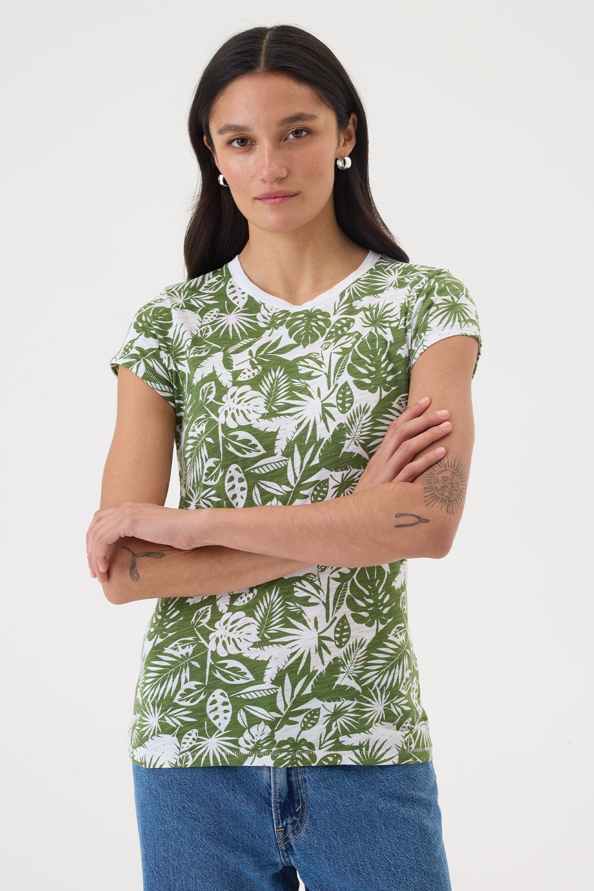 Paradise Ringer Tee - Goldie LeWinter #color_palm - limited edition