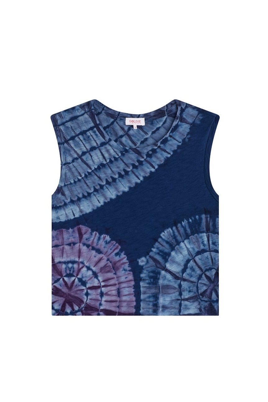 Patchwork Tie Dye Crop Tank - Goldie LeWinter #color_estate blue - limited edition