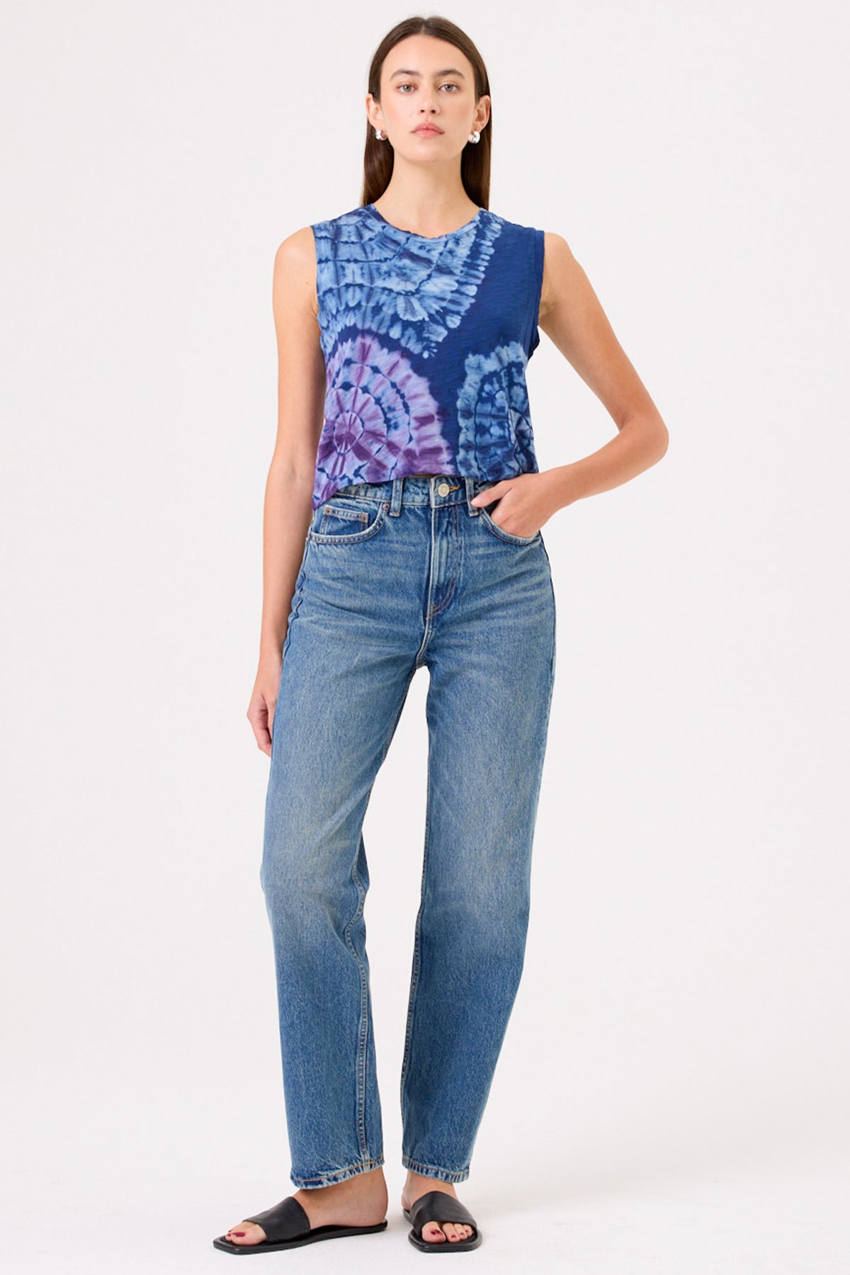 Patchwork Tie Dye Crop Tank - Goldie LeWinter #color_estate blue - limited edition