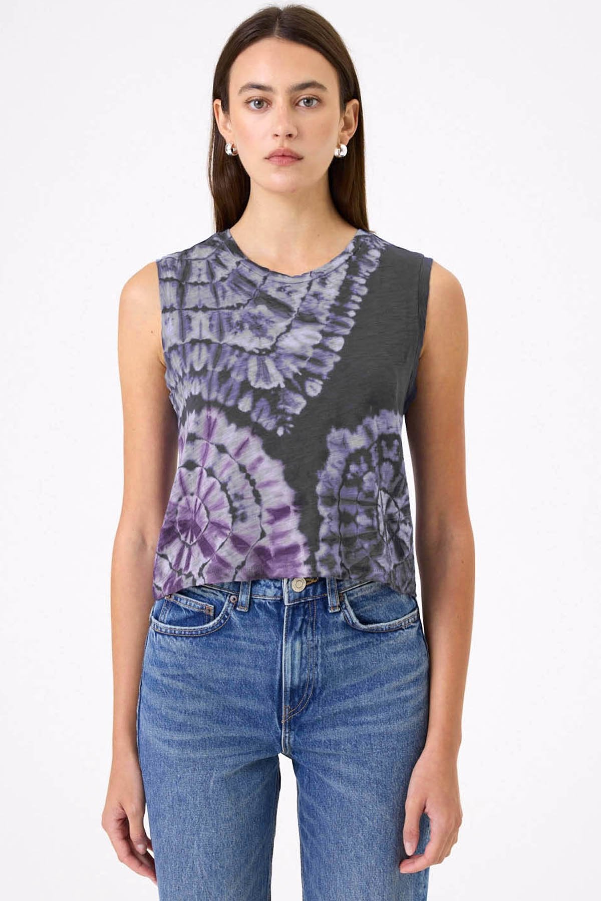 Patchwork Tie Dye Crop Tank - Goldie LeWinter #color_charcoal heather