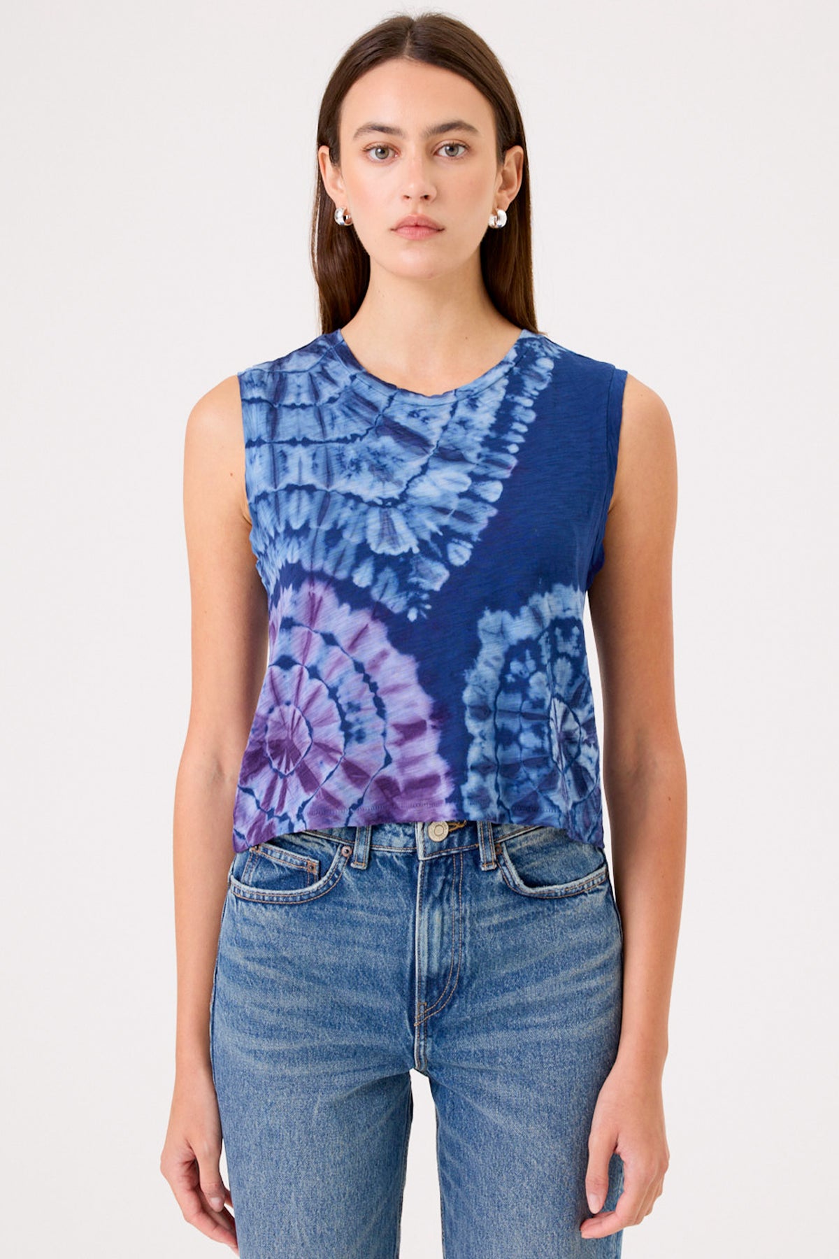 Patchwork Tie Dye Crop Tank - Goldie LeWinter #color_estate blue - limited edition
