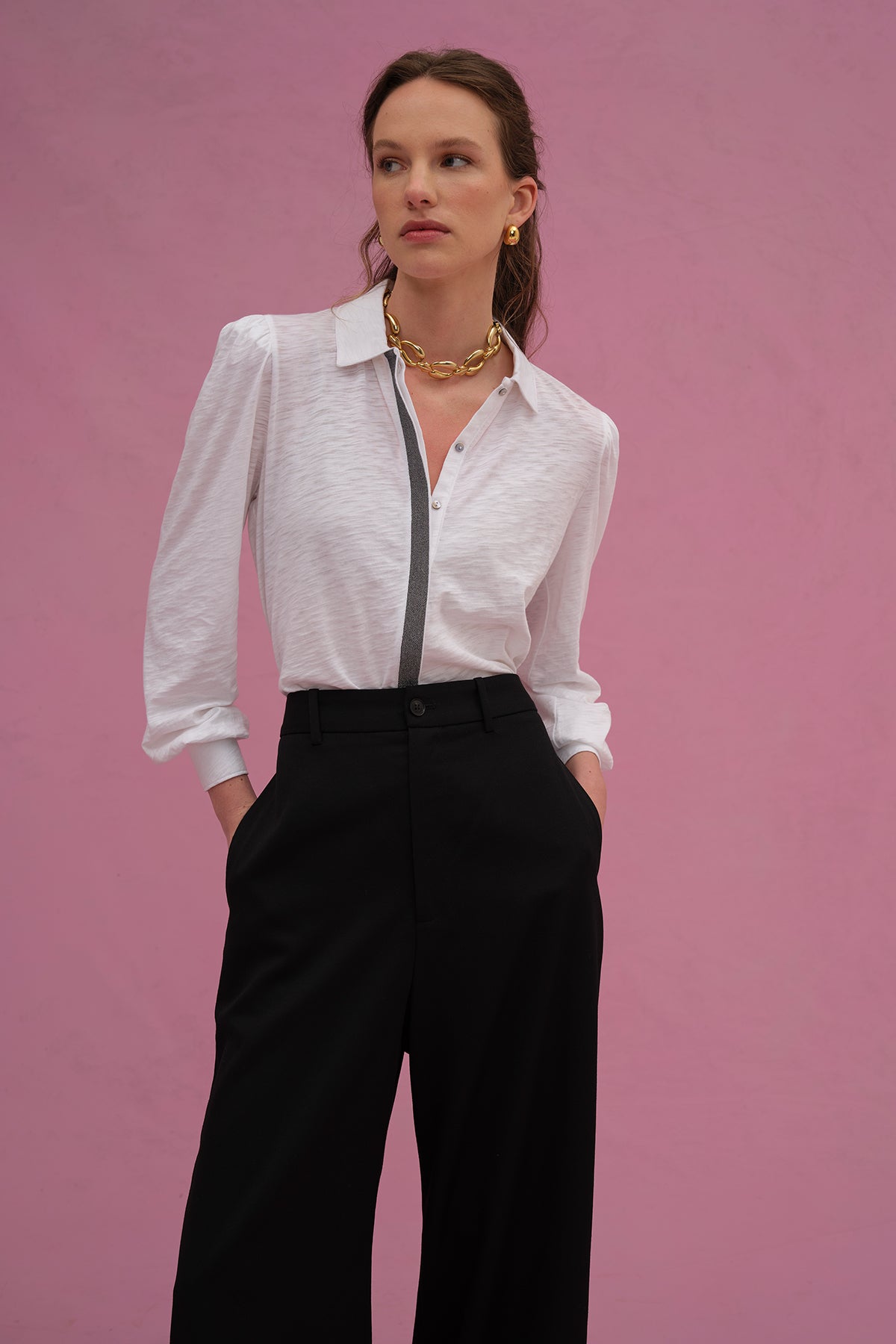 Pavé Shimmer Shirt - Goldie LeWinter #color_white
