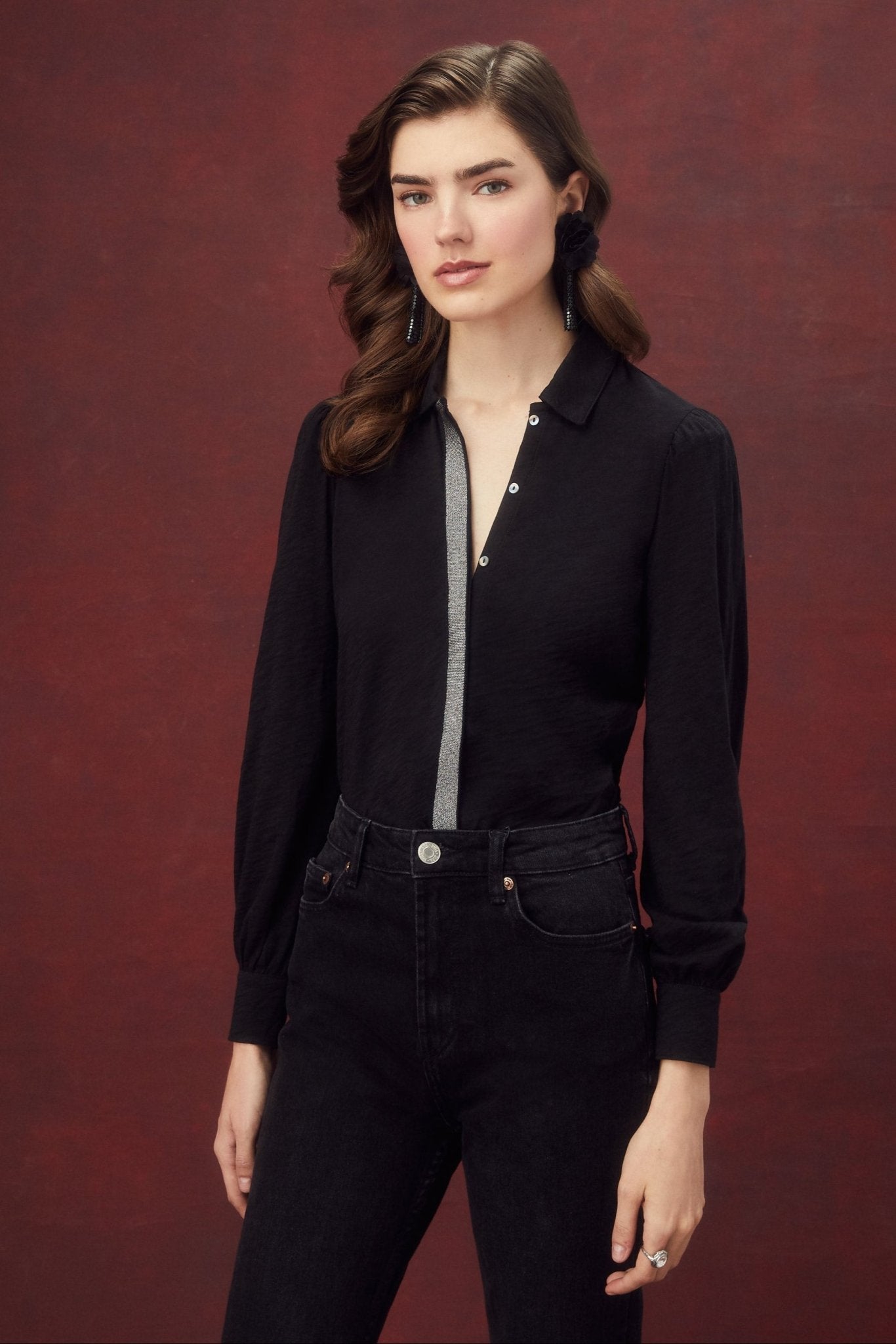 Pavé Shimmer Shirt - Goldie LeWinter #color_black