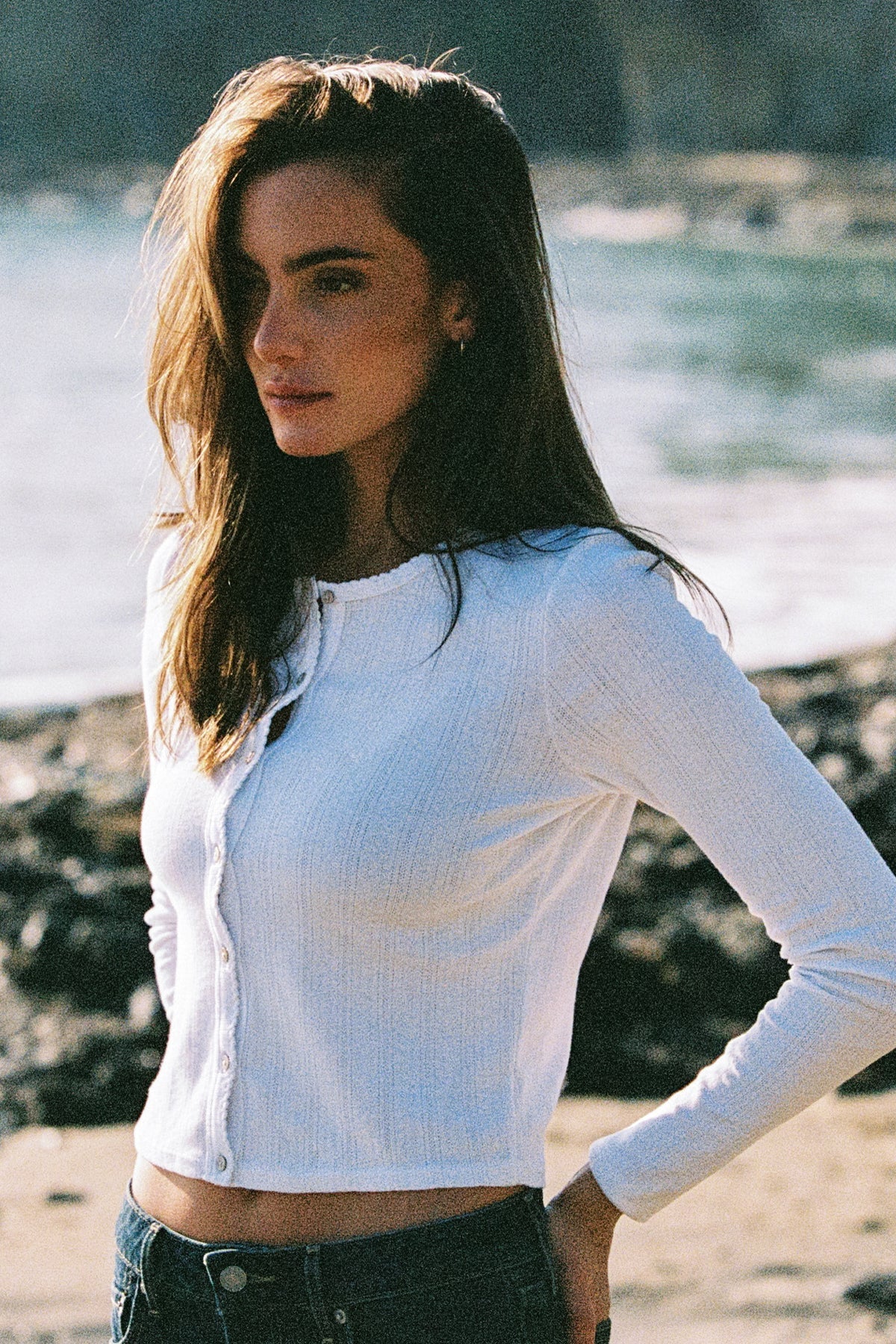 Pointelle Crop Cardigan - Goldie LeWinter #color_white