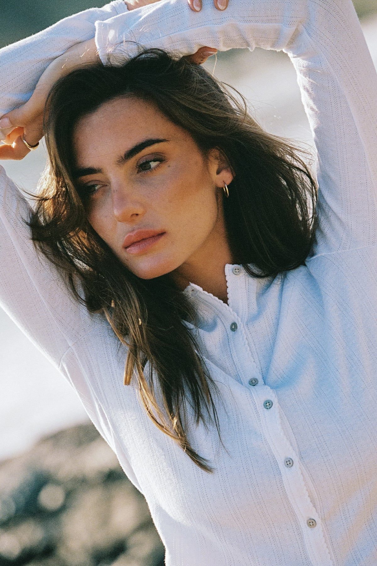 Pointelle Crop Cardigan - Goldie LeWinter #color_white