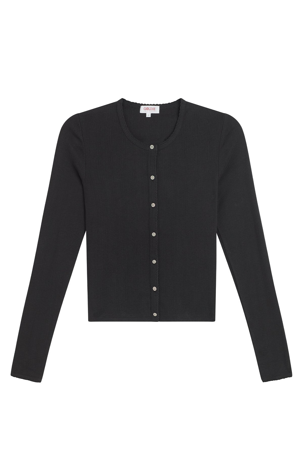 Pointelle Crop Cardigan - Goldie LeWinter #color_black