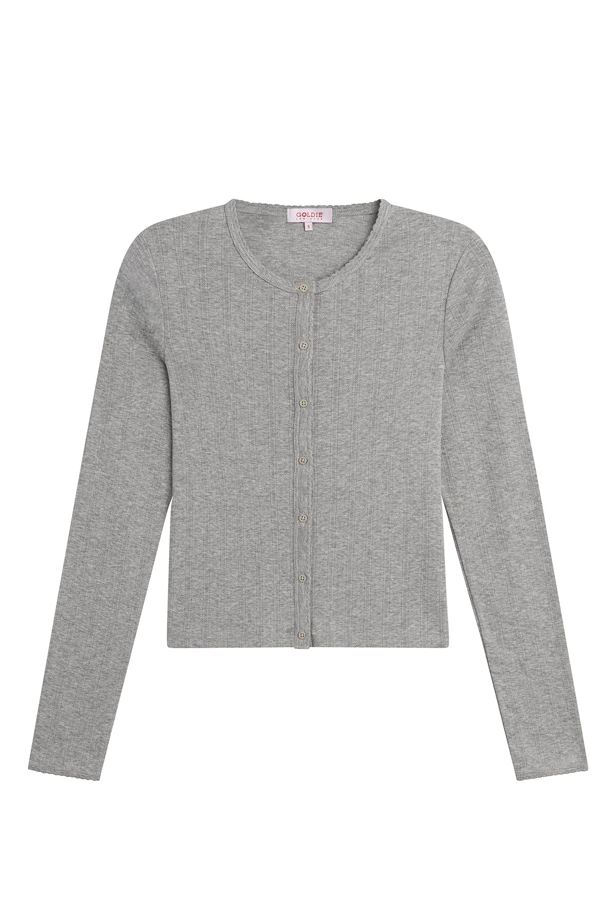 Pointelle Crop Cardigan - Goldie LeWinter #color_gray heather