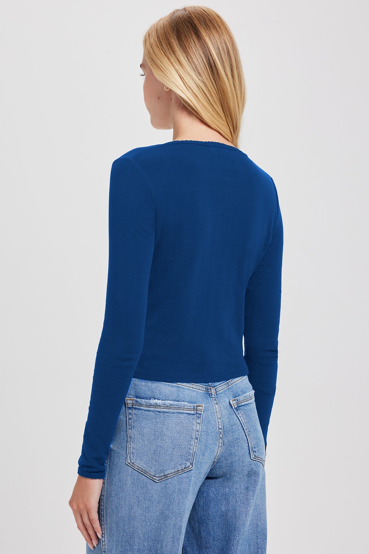 Pointelle Crop Cardigan - Goldie LeWinter #color_estate blue