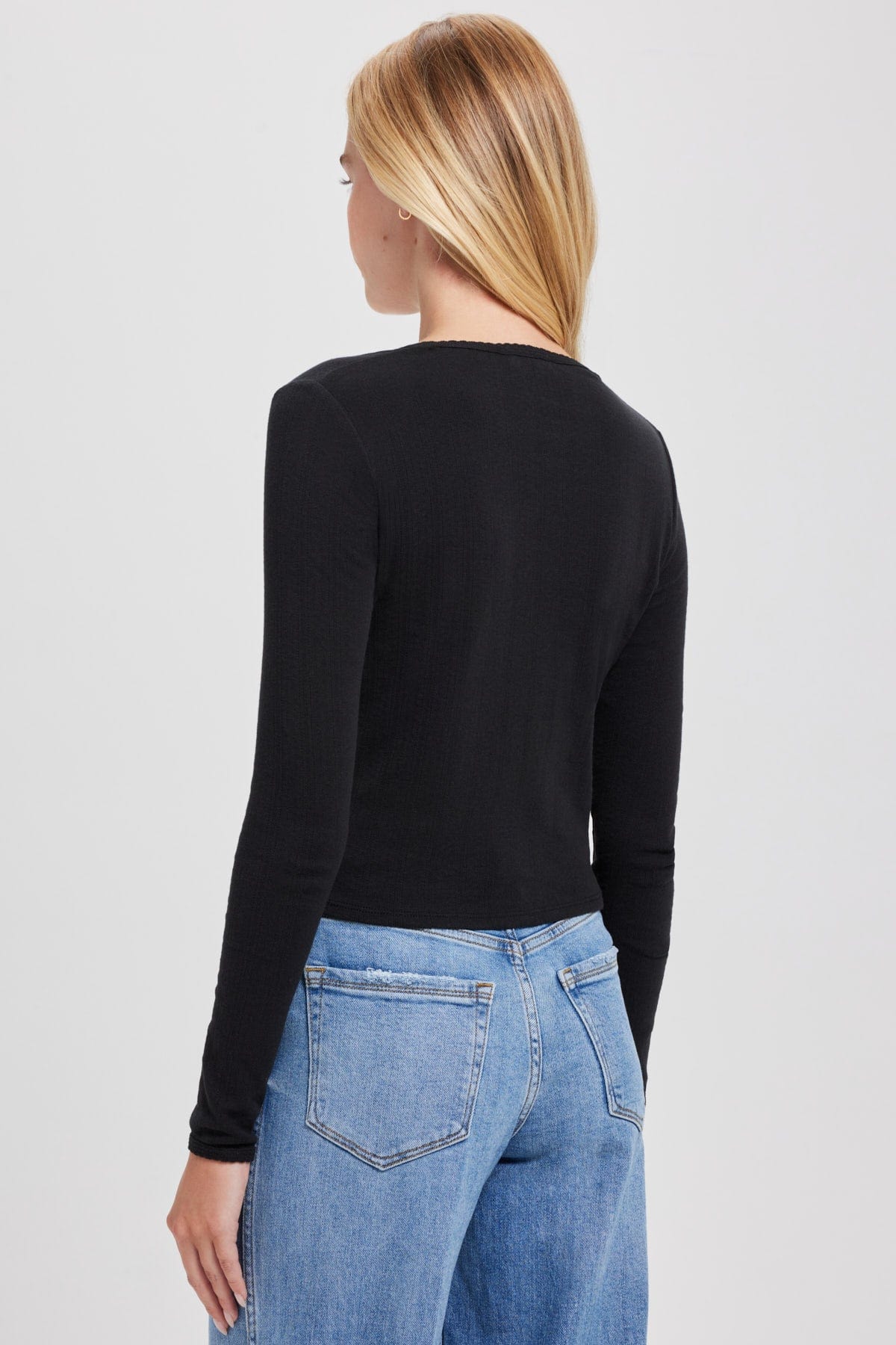 Pointelle Crop Cardigan - Goldie LeWinter #color_black