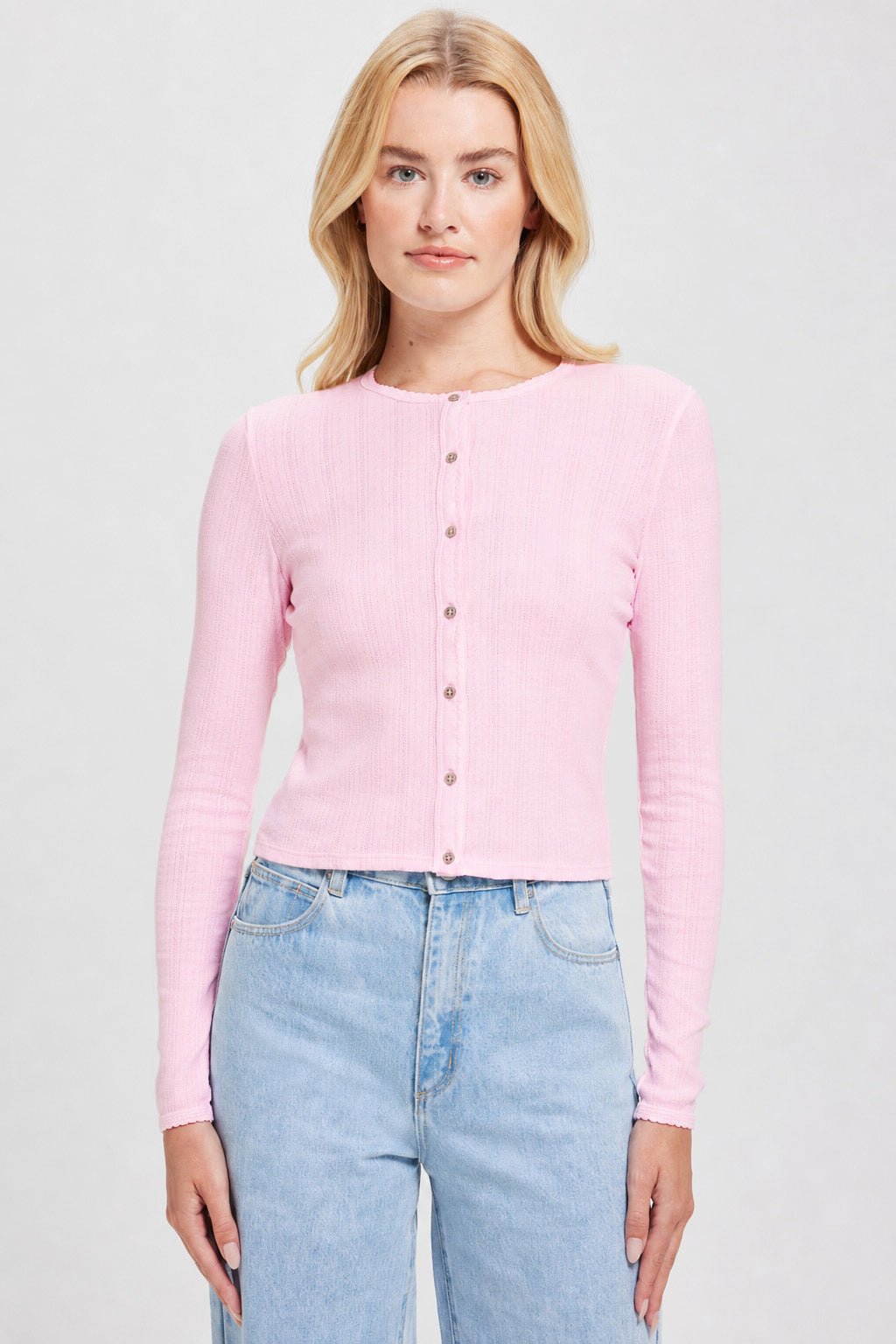 Pointelle Crop Cardigan - Goldie LeWinter #color_cherry blossom