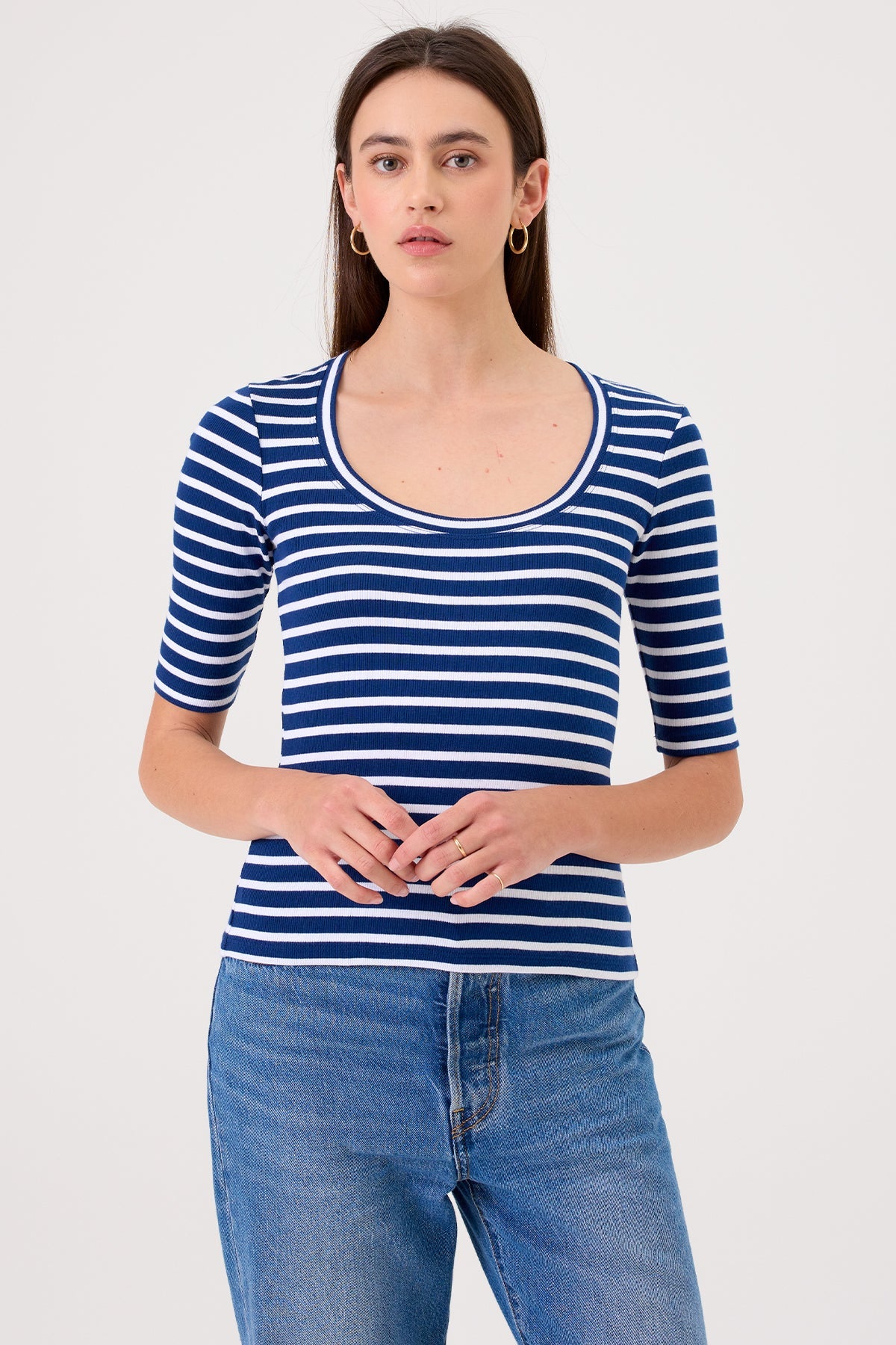 Rebecca Striped Half Sleeve Top - Goldie LeWinter #color_estate / white