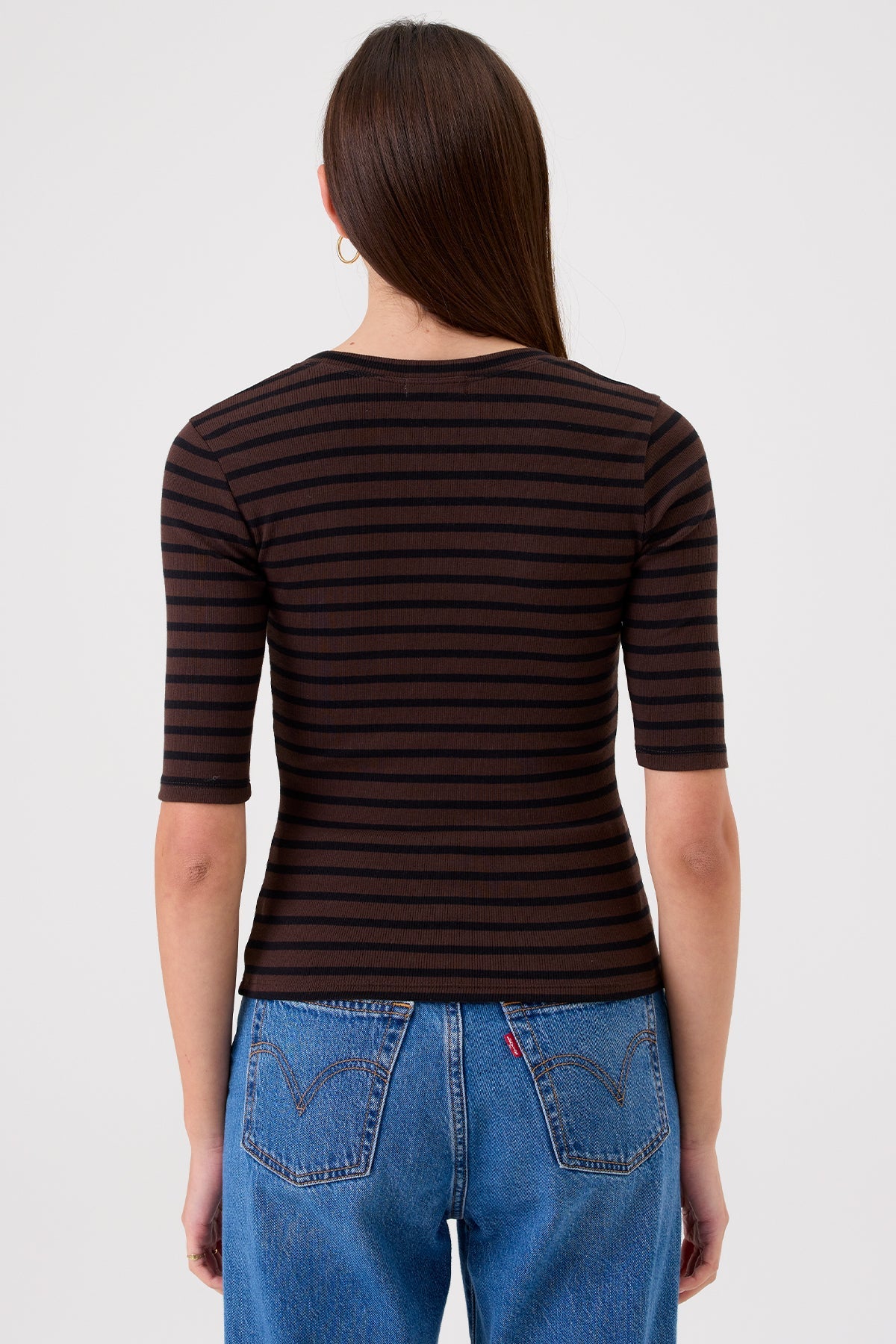 Rebecca Striped Half Sleeve Top - Goldie LeWinter #color_coffee - limited edition