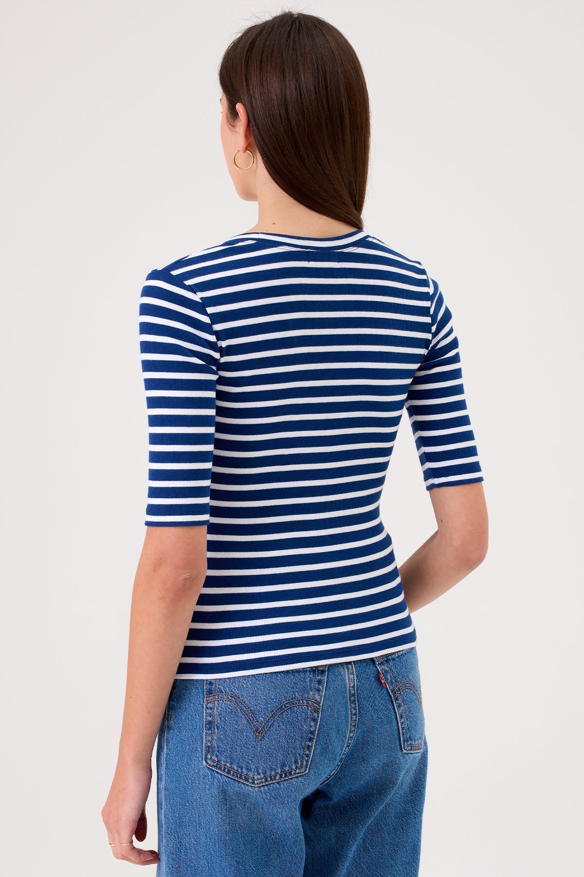 Rebecca Striped Half Sleeve Top - Goldie LeWinter #color_estate / white