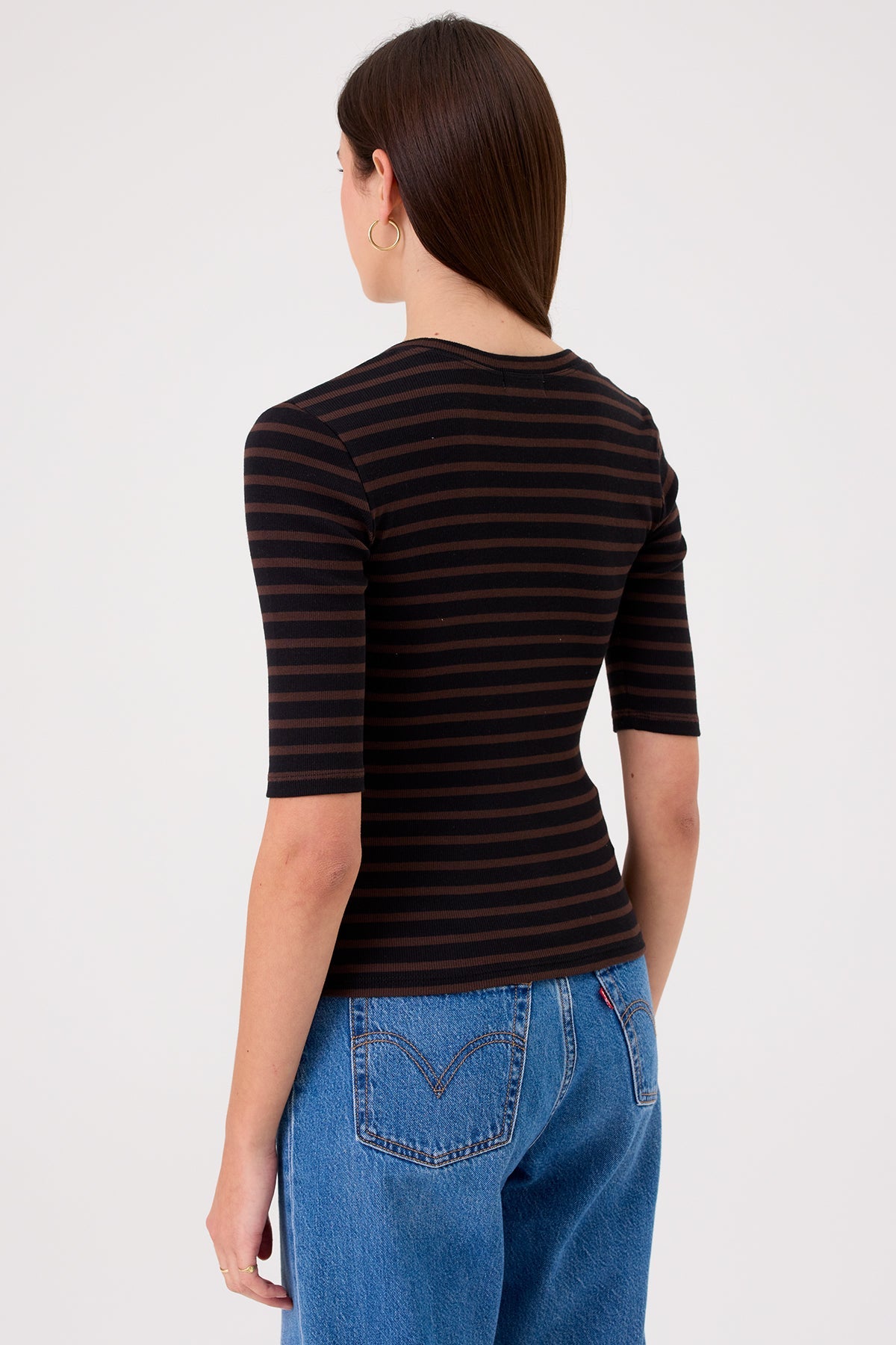 Rebecca Striped Half Sleeve Top - Goldie LeWinter #color_black