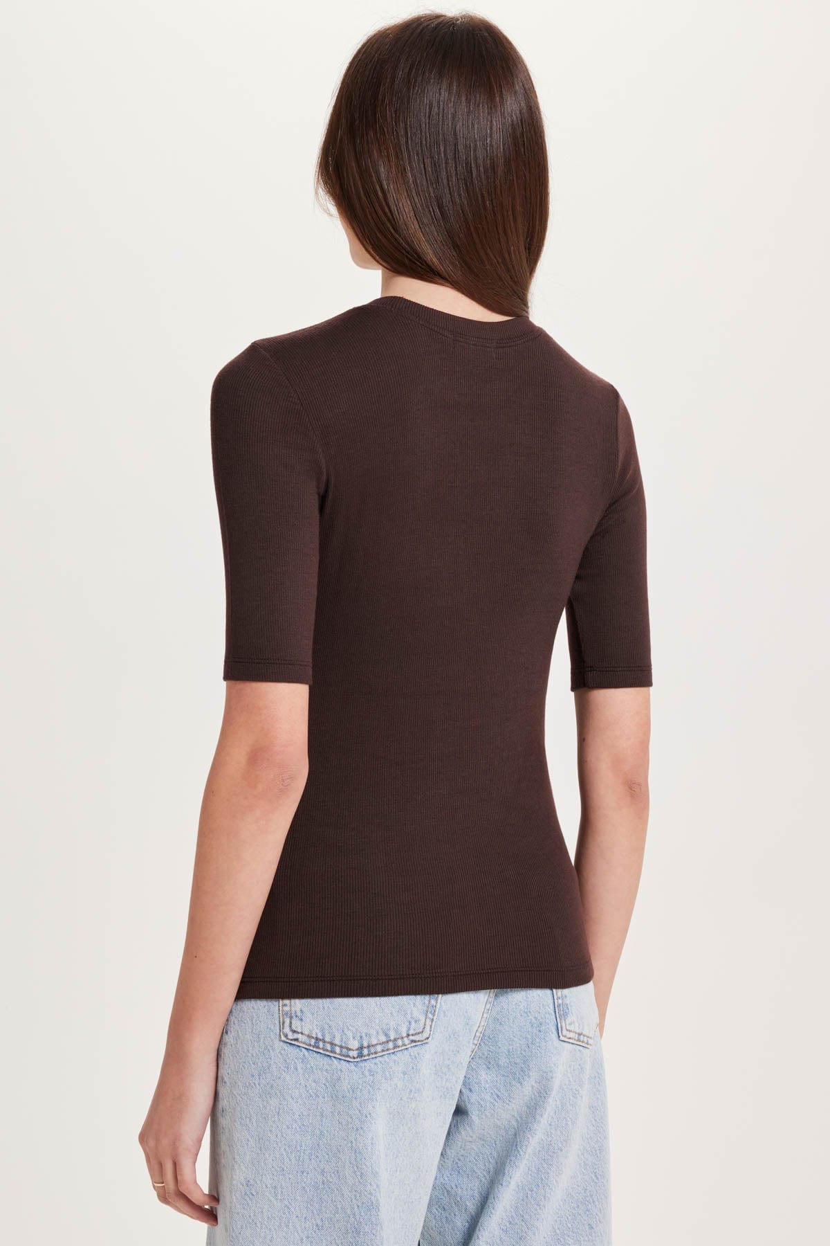 Ribbed Half Sleeve Tee - Goldie LeWinter #color_coffee - limited edition