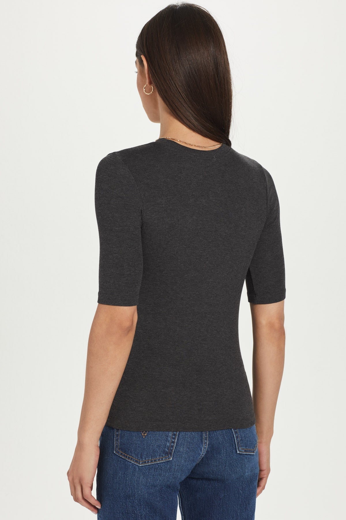 Ribbed Half Sleeve Tee - Goldie LeWinter #color_charcoal heather