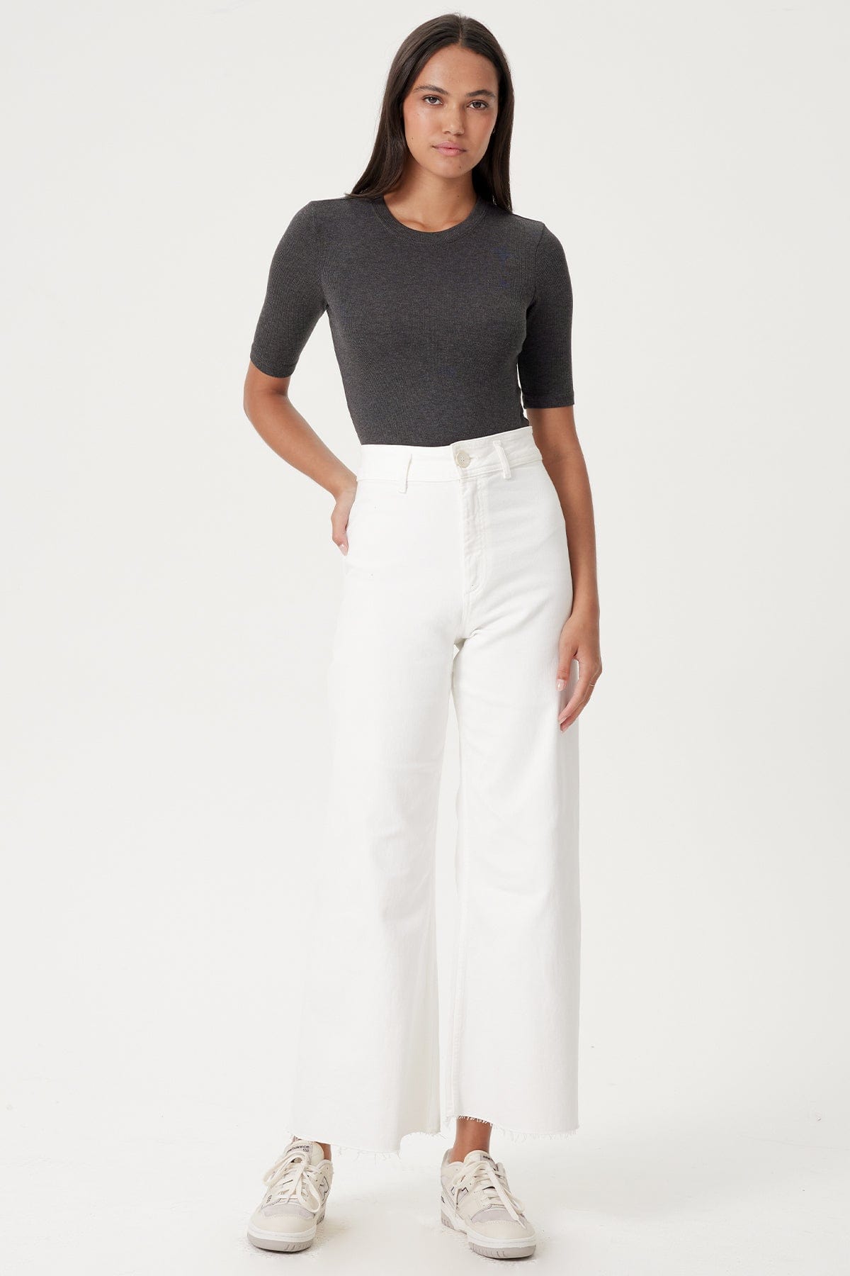 Ribbed Half Sleeve Tee - Goldie LeWinter #color_charcoal heather