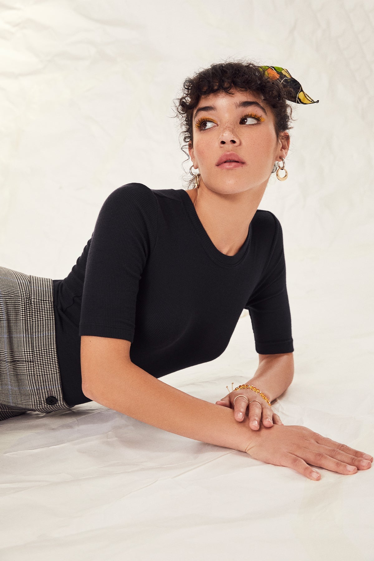 Ribbed Half Sleeve Tee - Goldie LeWinter #color_black