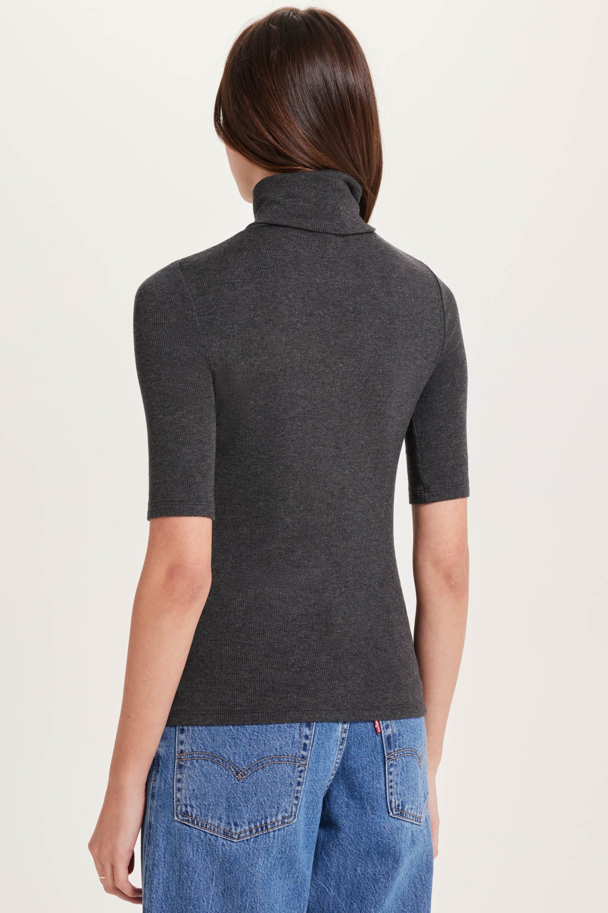 Ribbed Half-Sleeved Turtleneck - Goldie LeWinter #color_charcoal heather