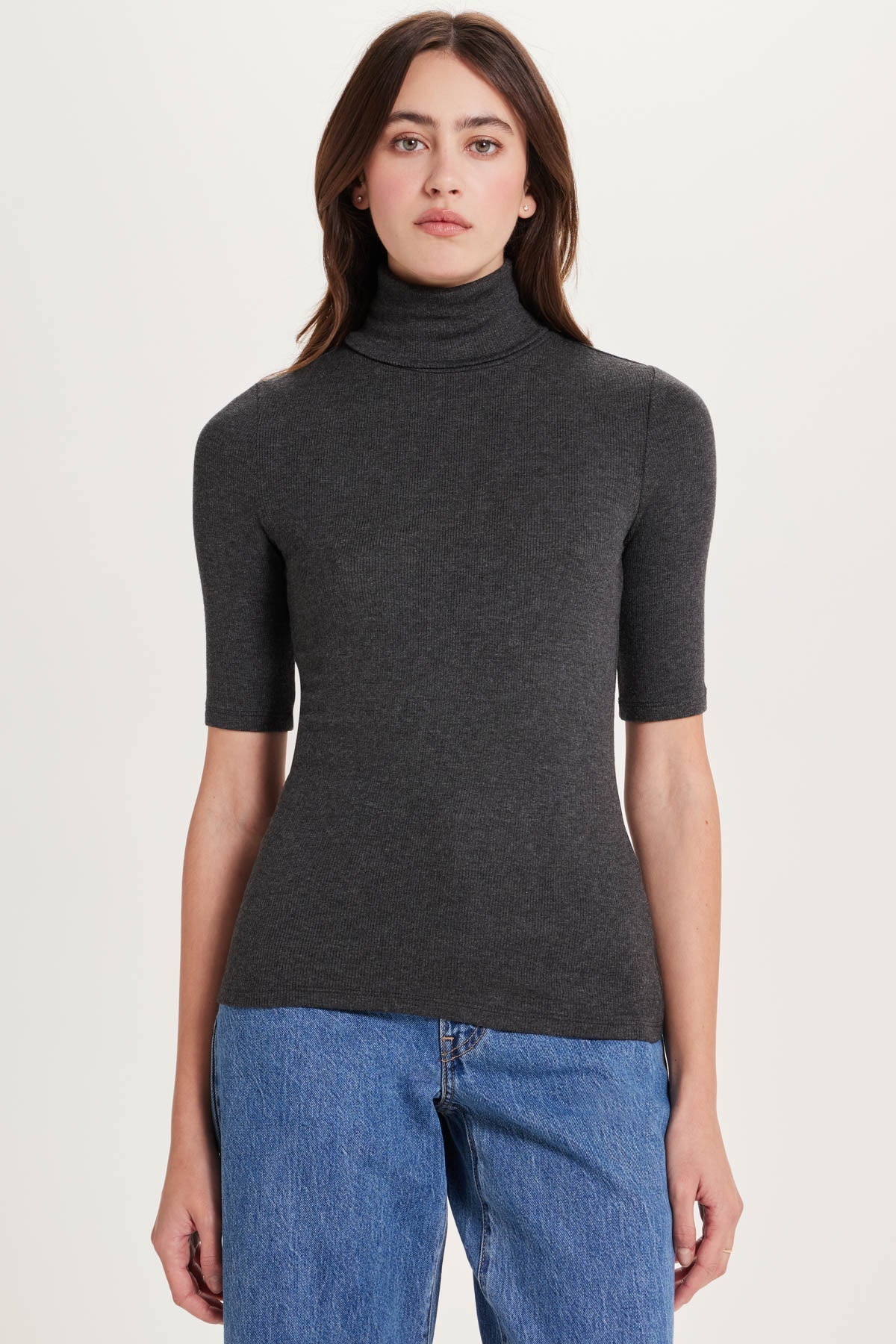 Ribbed Half-Sleeved Turtleneck - Goldie LeWinter #color_charcoal heather