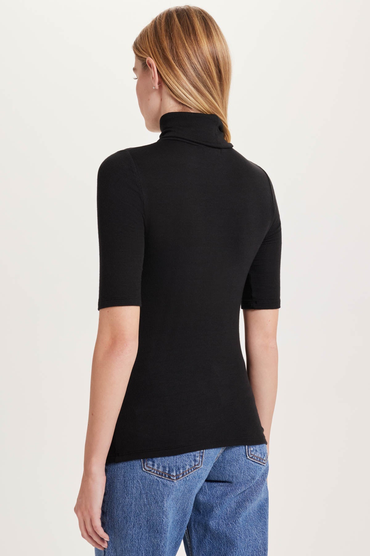 Ribbed Half-Sleeved Turtleneck - Goldie LeWinter #color_black