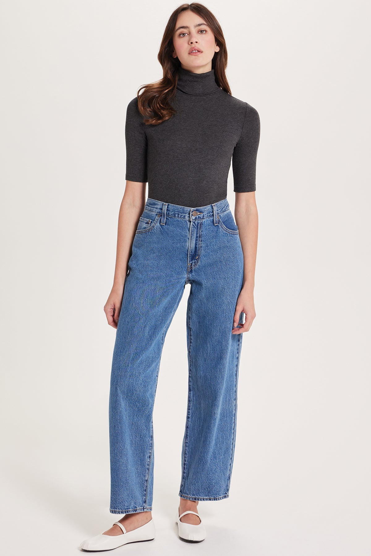 Ribbed Half-Sleeved Turtleneck - Goldie LeWinter #color_charcoal heather