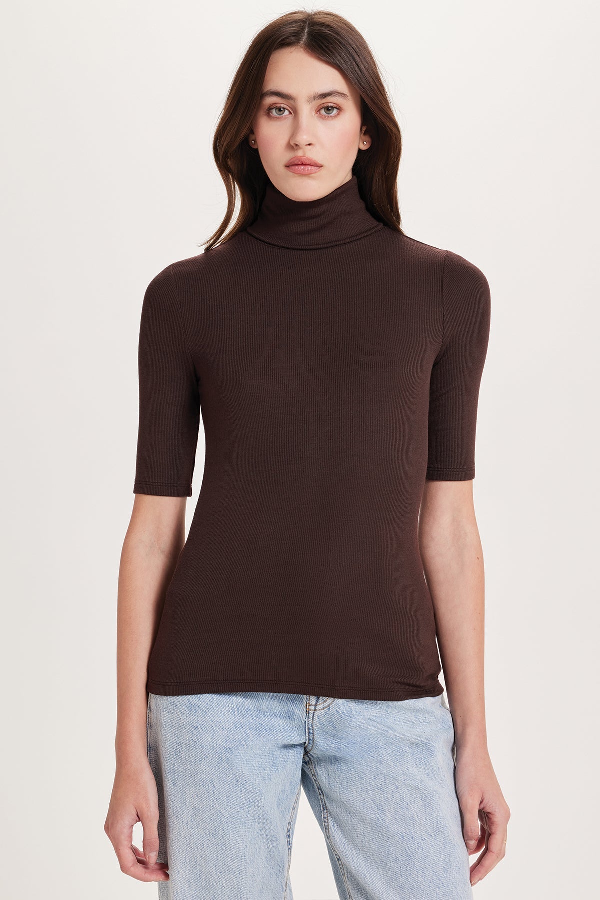 Ribbed Half-Sleeved Turtleneck - Goldie LeWinter #color_coffee - limited edition