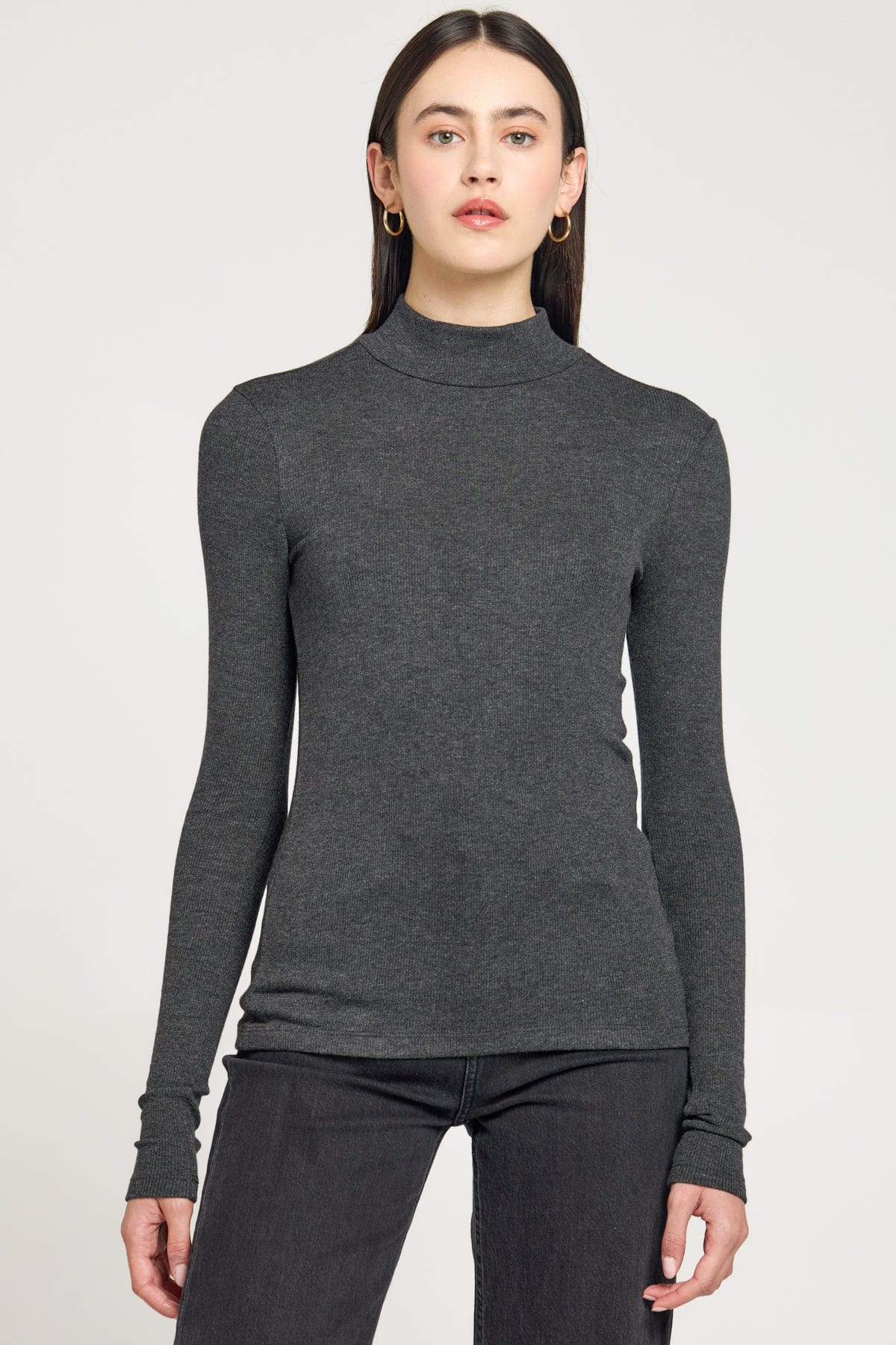 Ribbed Long Sleeve Mock Tee - Goldie LeWinter
