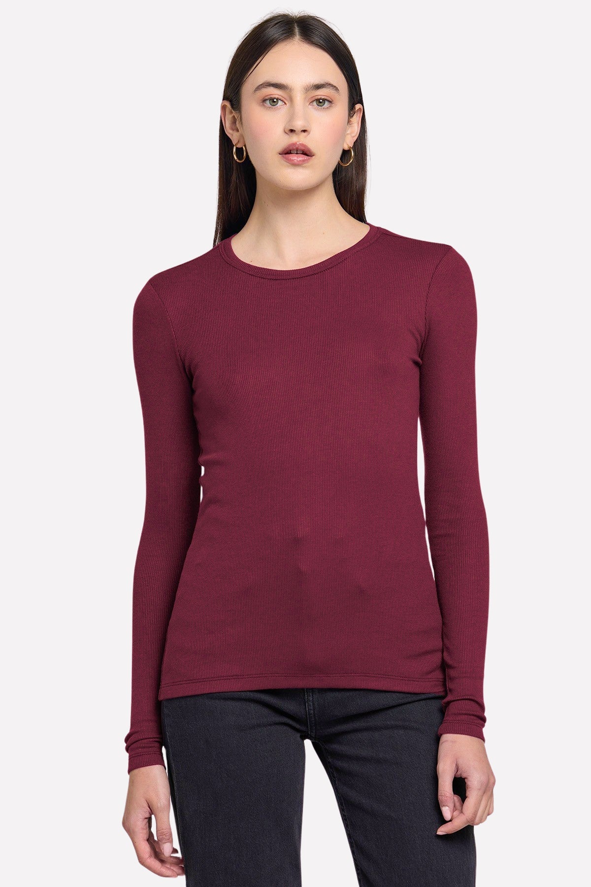 Ribbed Long Sleeve Tee - Goldie LeWinter #color_bordeaux - limited edition