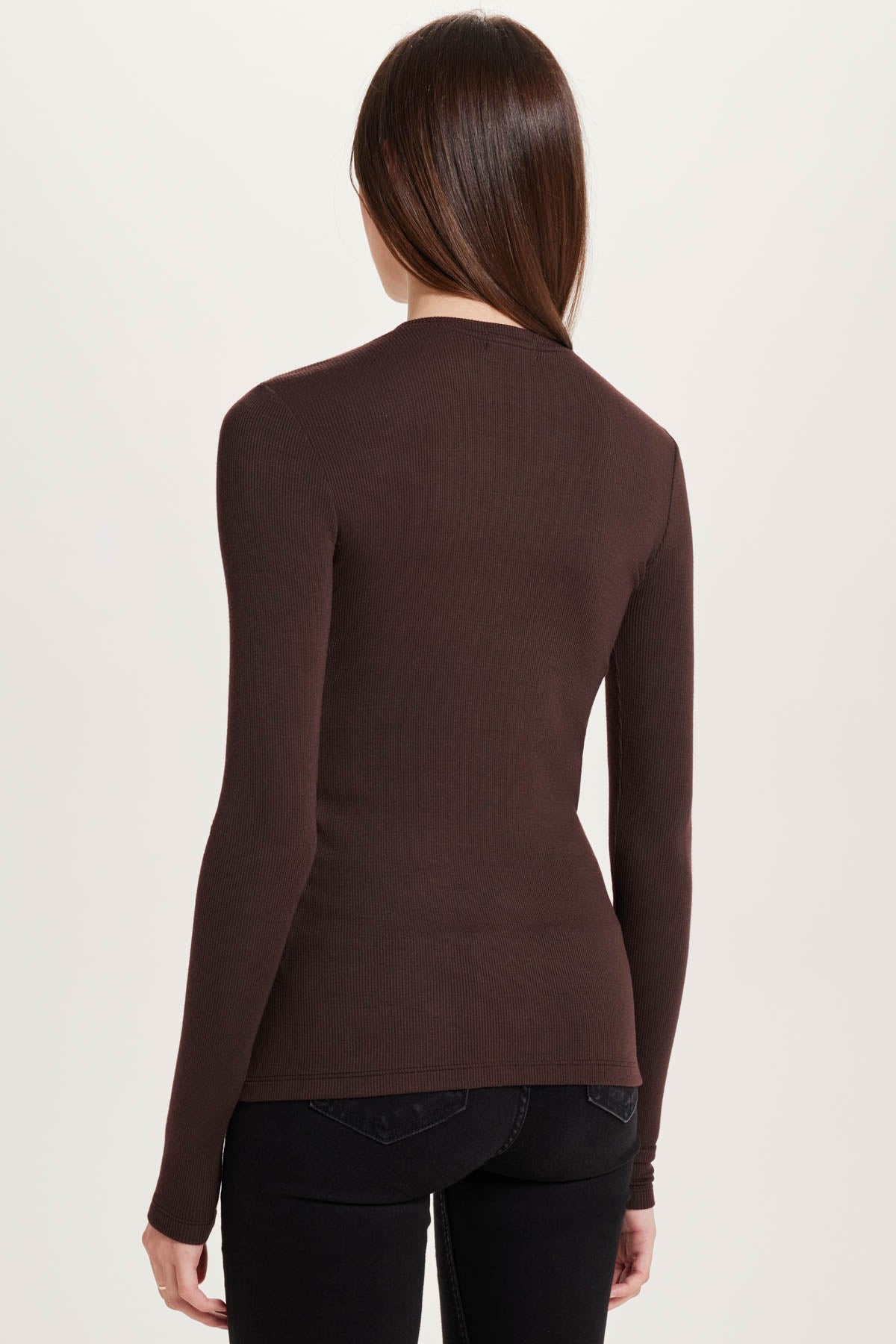 Ribbed Long Sleeve Tee - Goldie LeWinter #color_coffee - limited edition