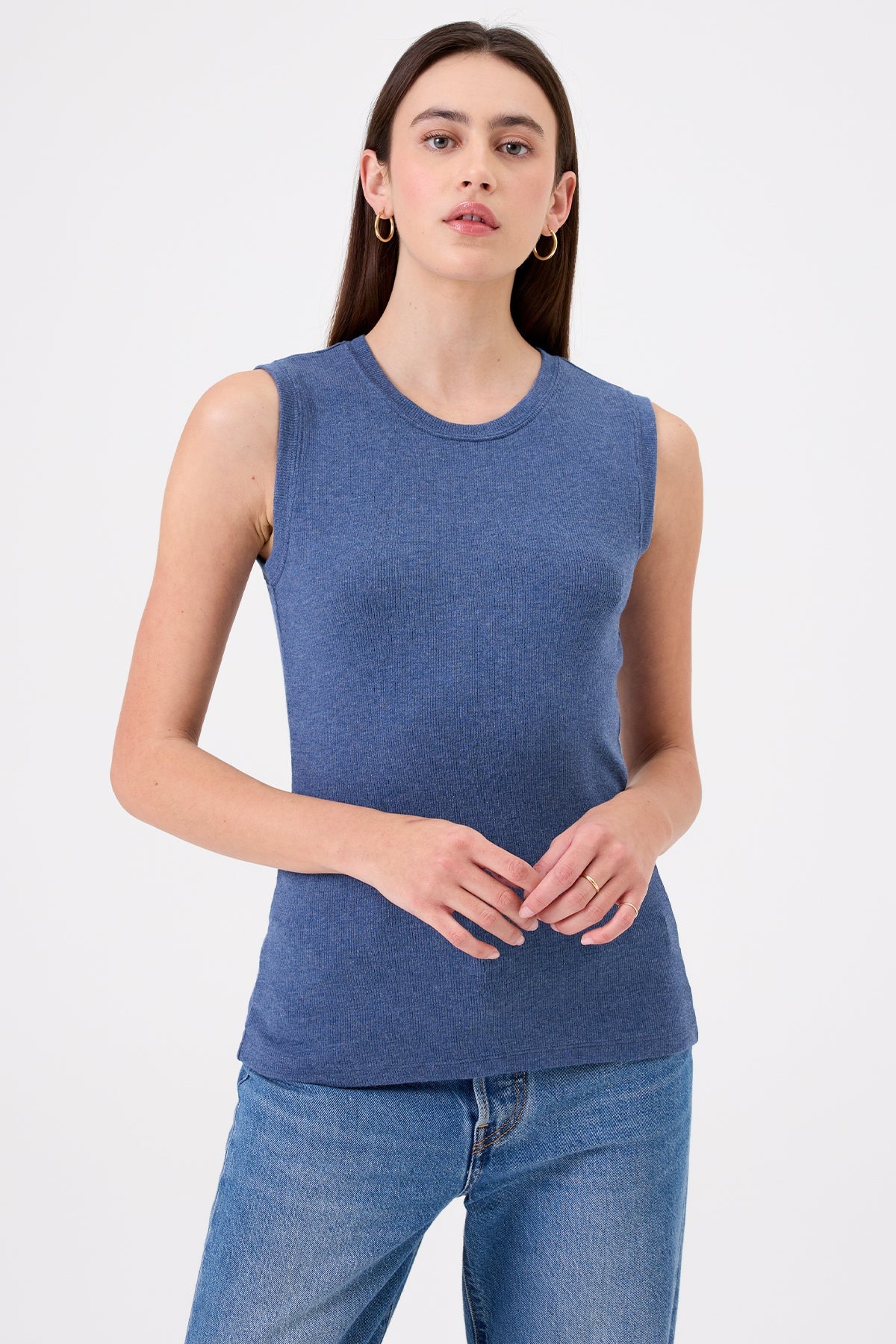 Ribbed Sleeveless Tee - Goldie LeWinter #color_denim heather - limited edition