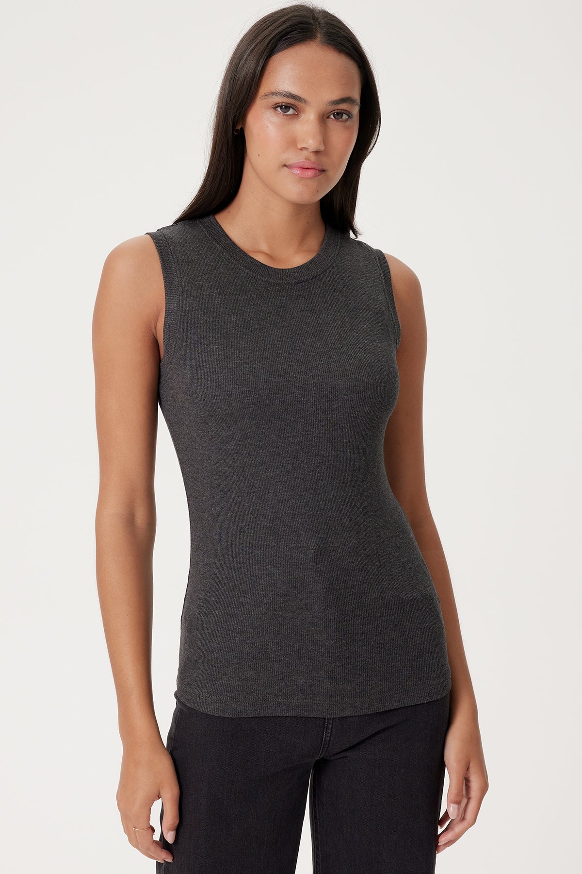 Ribbed Sleeveless Tee - Goldie LeWinter #color_charcoal heather
