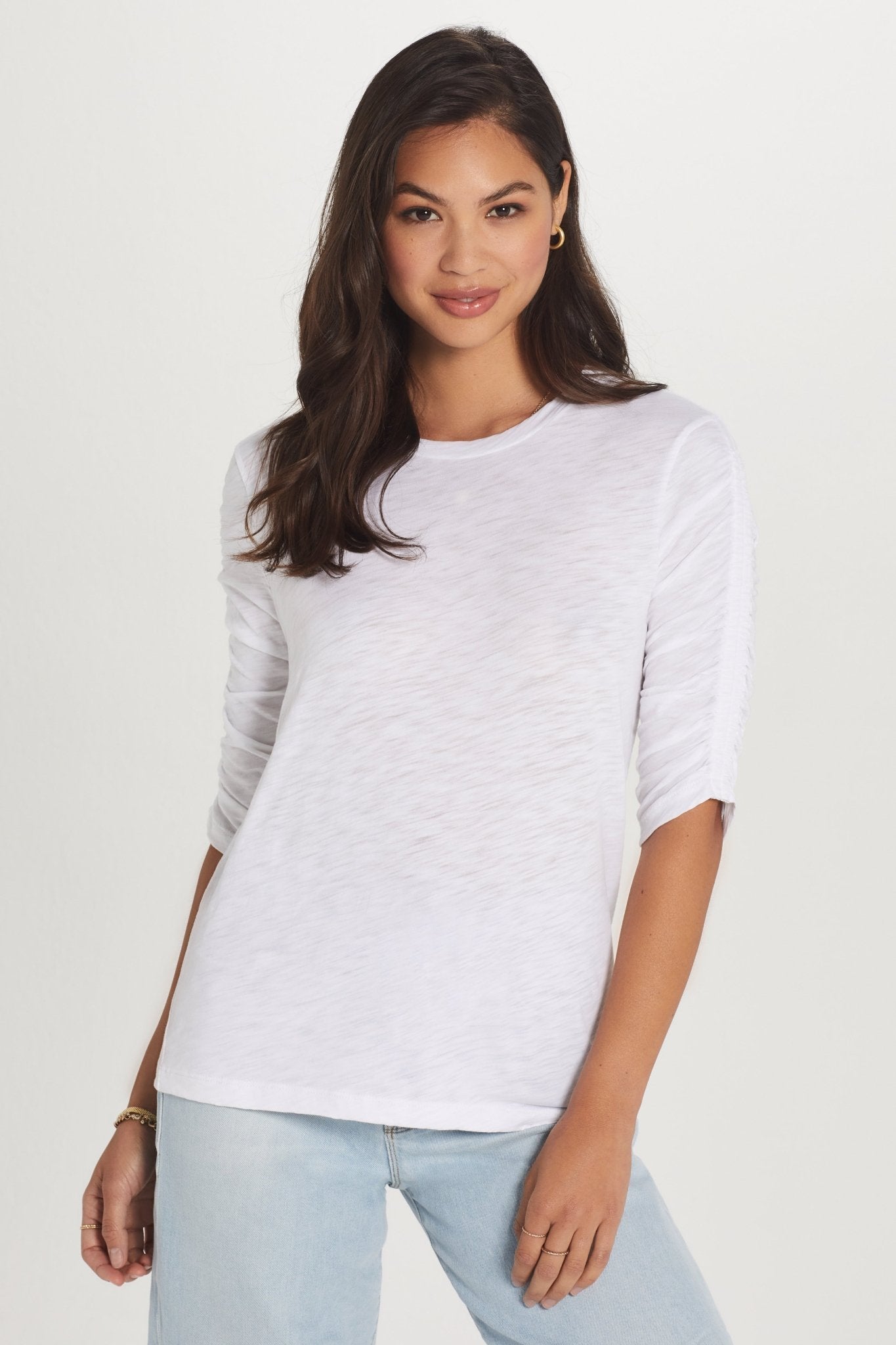 Ruched Half Sleeve Tee - Goldie LeWinter #color_white